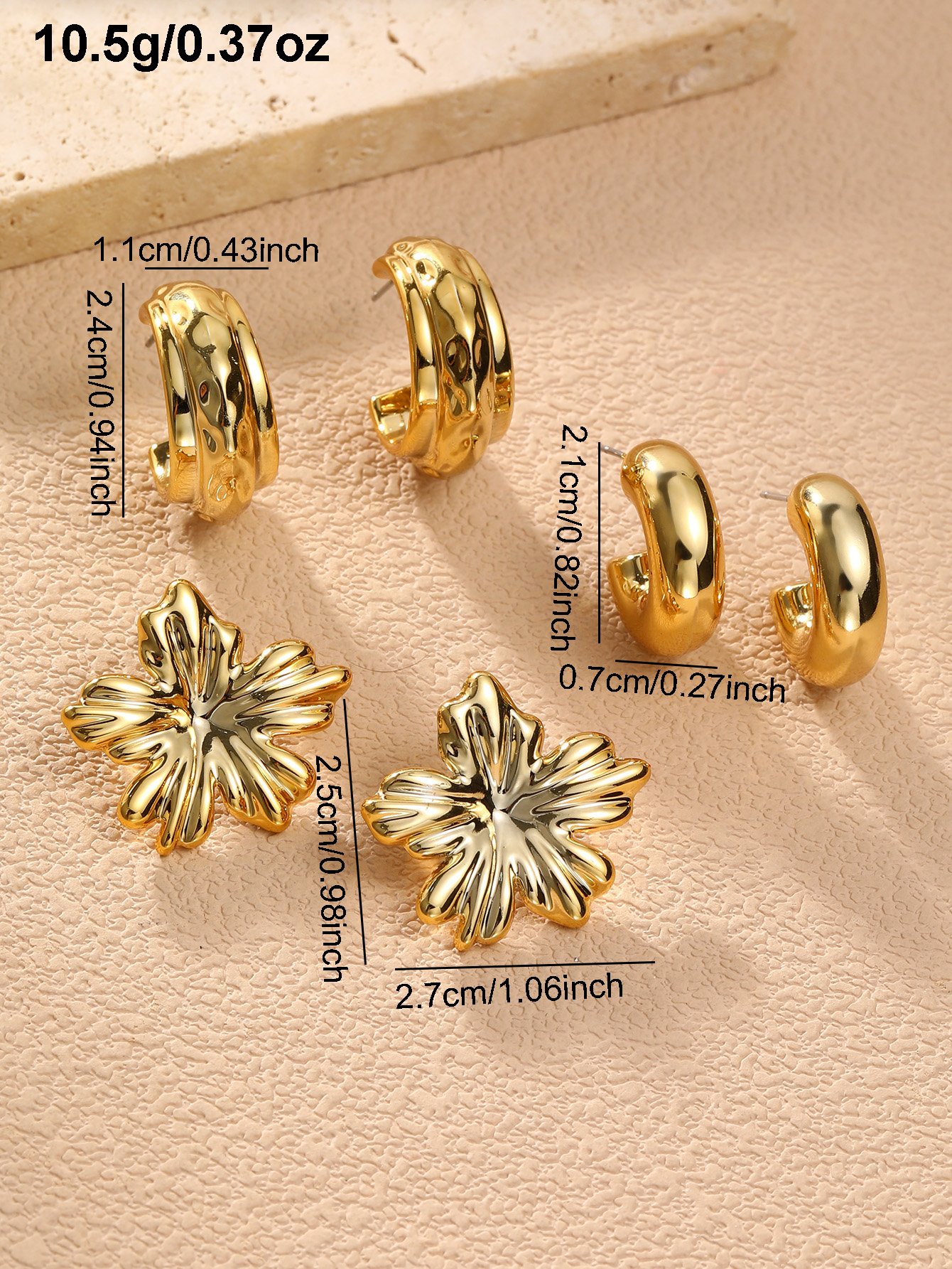 Golden Blossom and Hoop Earrings Set