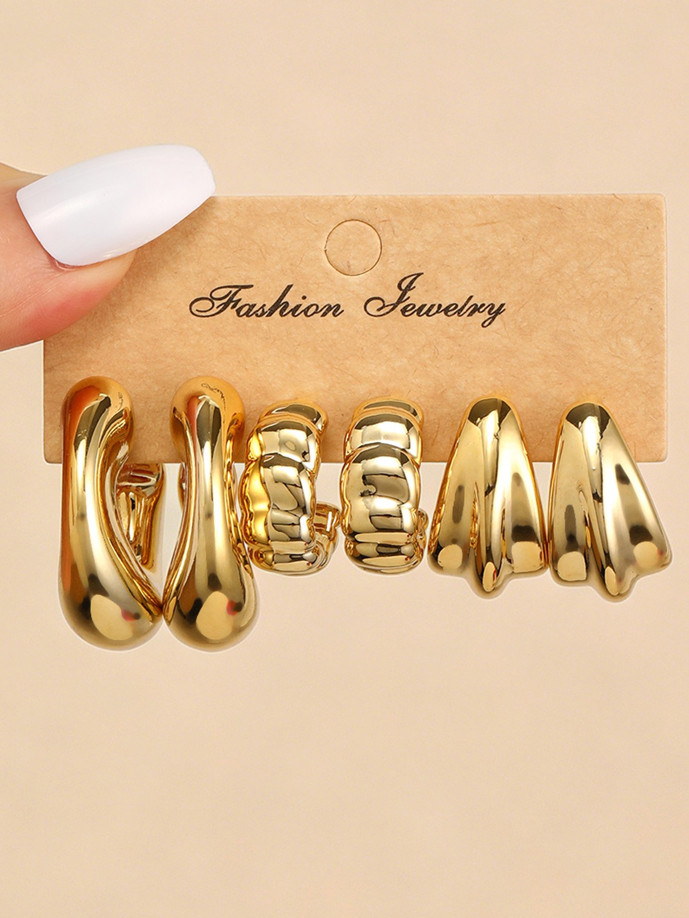 Gold Geometric Hoop and Teardrop Earrings Set - 3 Pairs