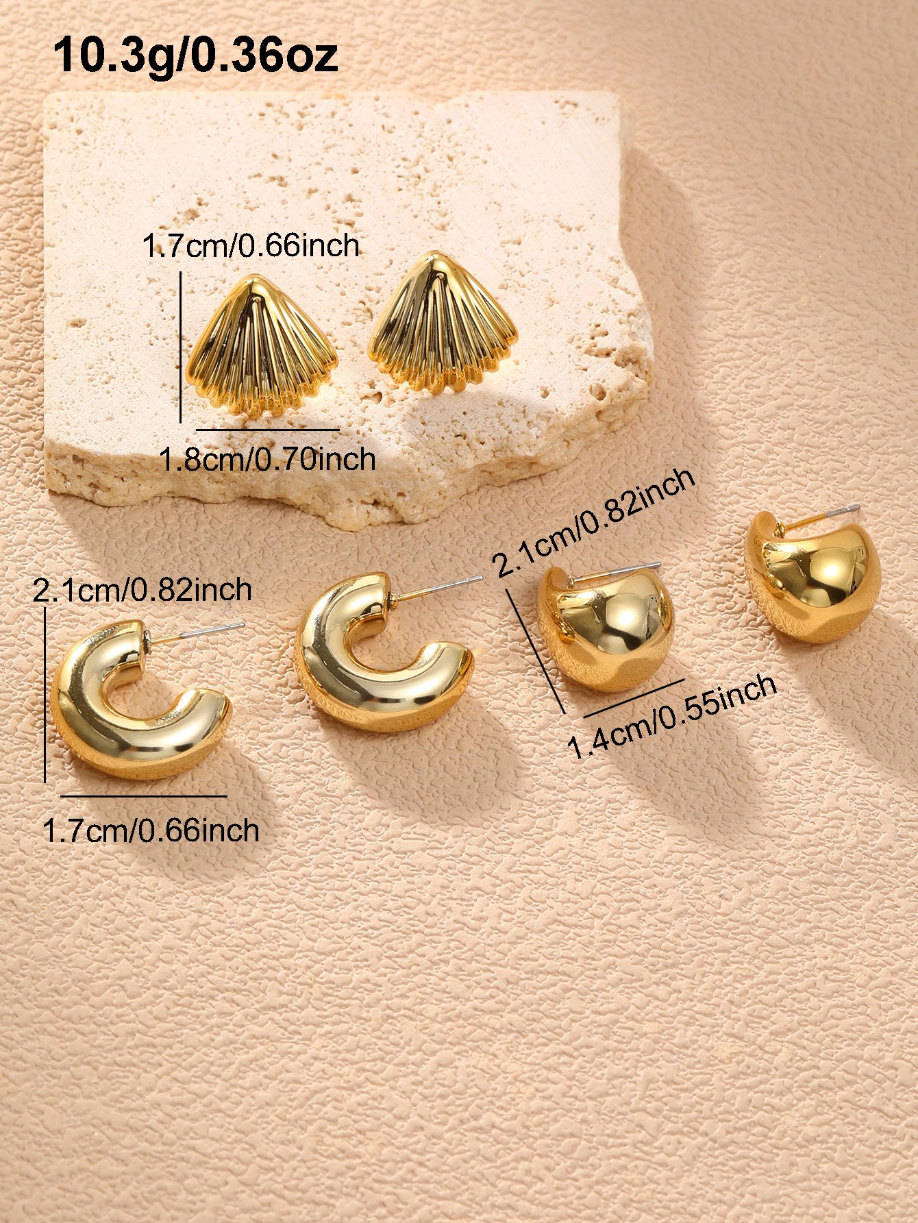 Golden Scallop Shell Stud Earrings