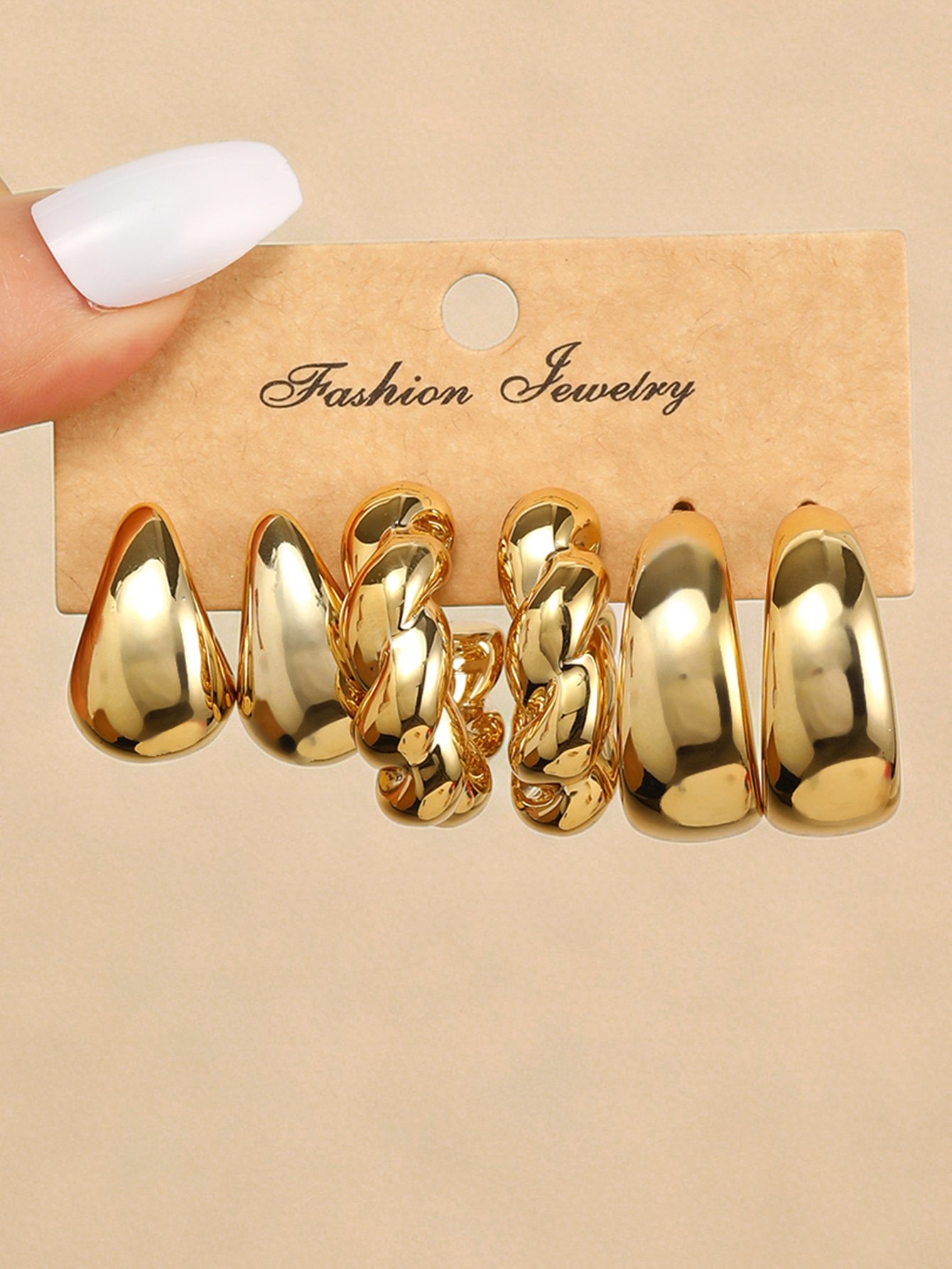 Gold Hoop and Drop Earrings Set