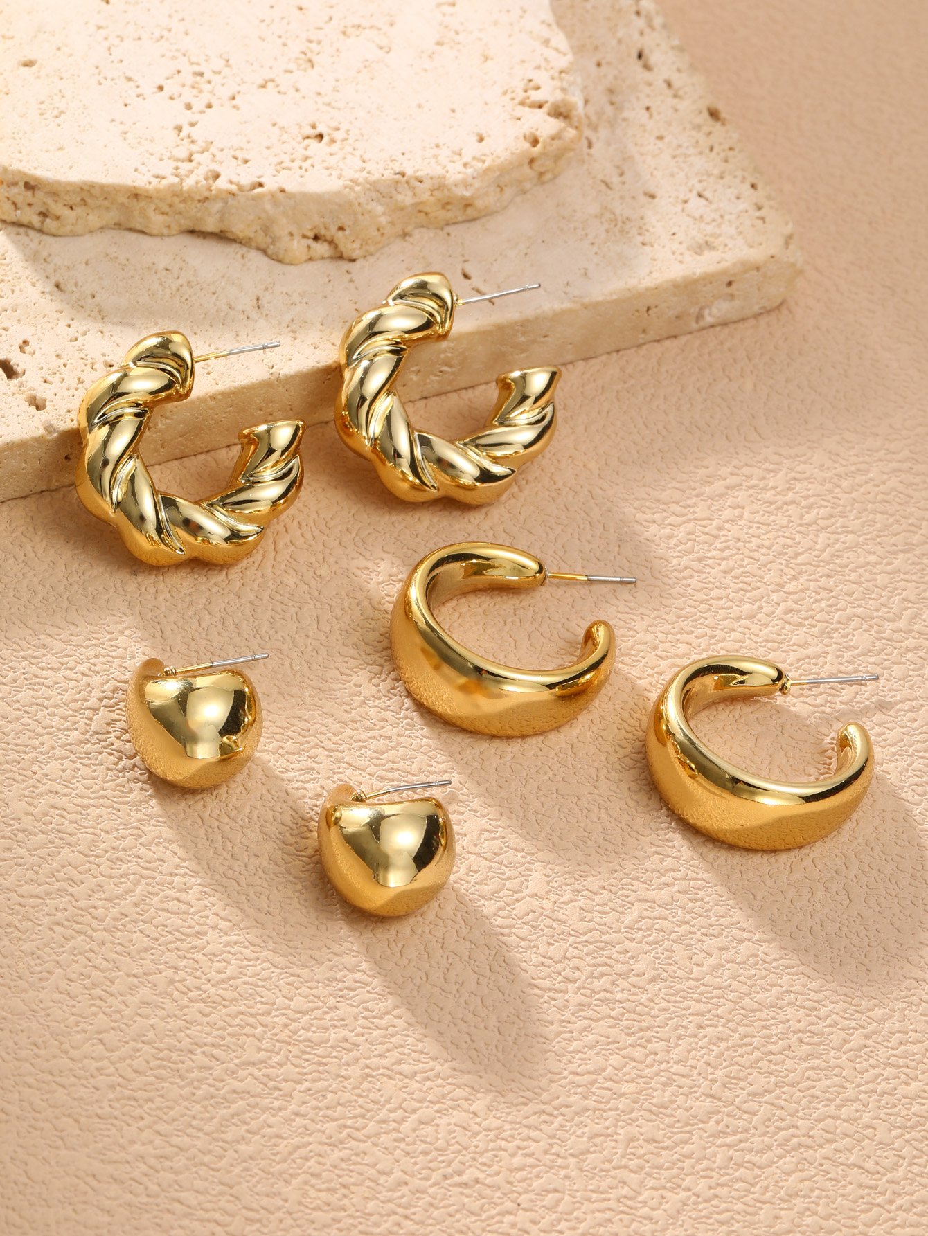 Gold Hoop and Drop Earrings Set