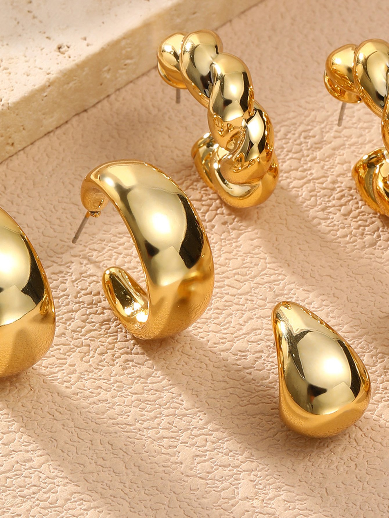 Gold Hoop and Drop Earrings Set