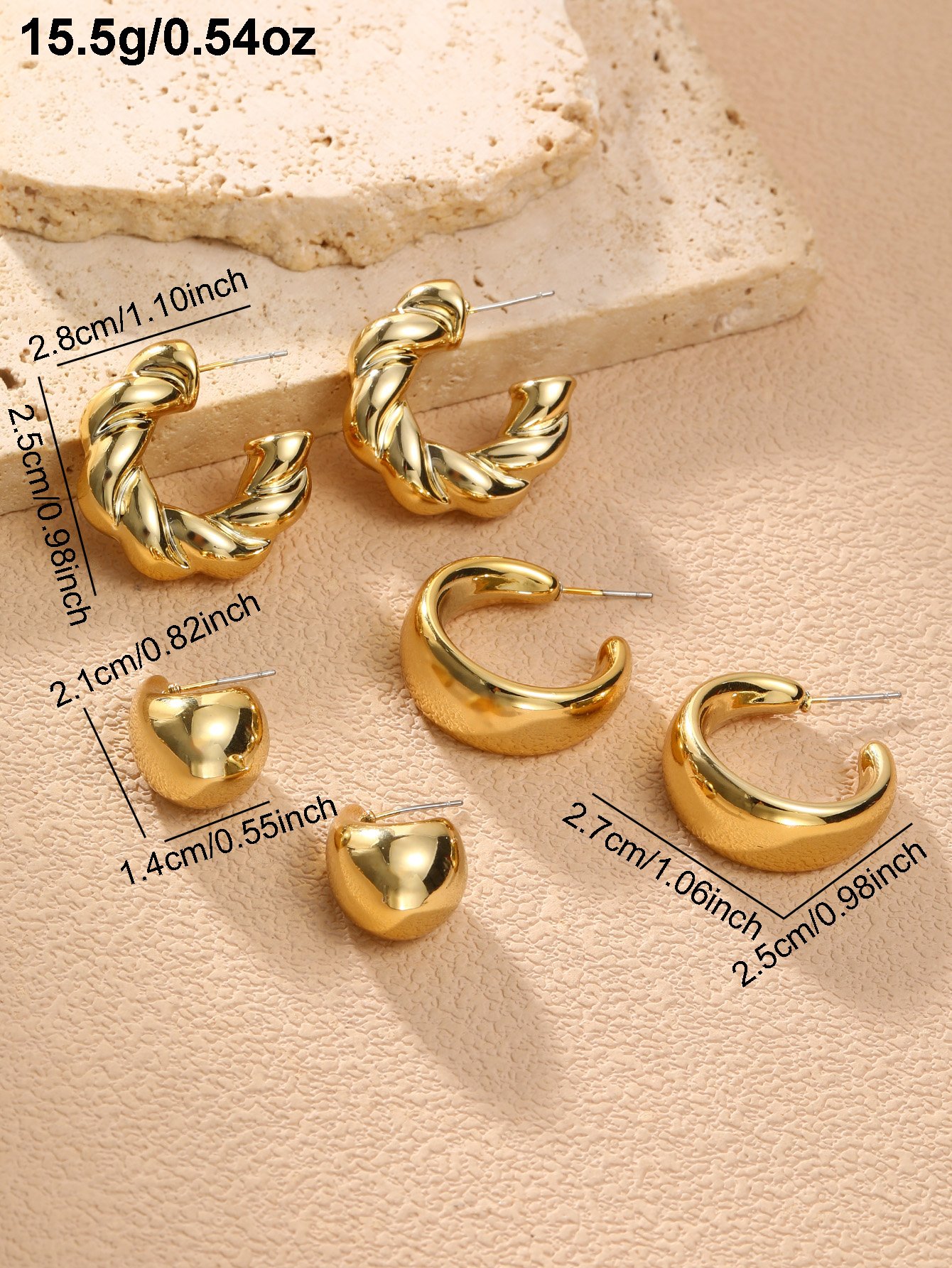 Gold Hoop and Drop Earrings Set