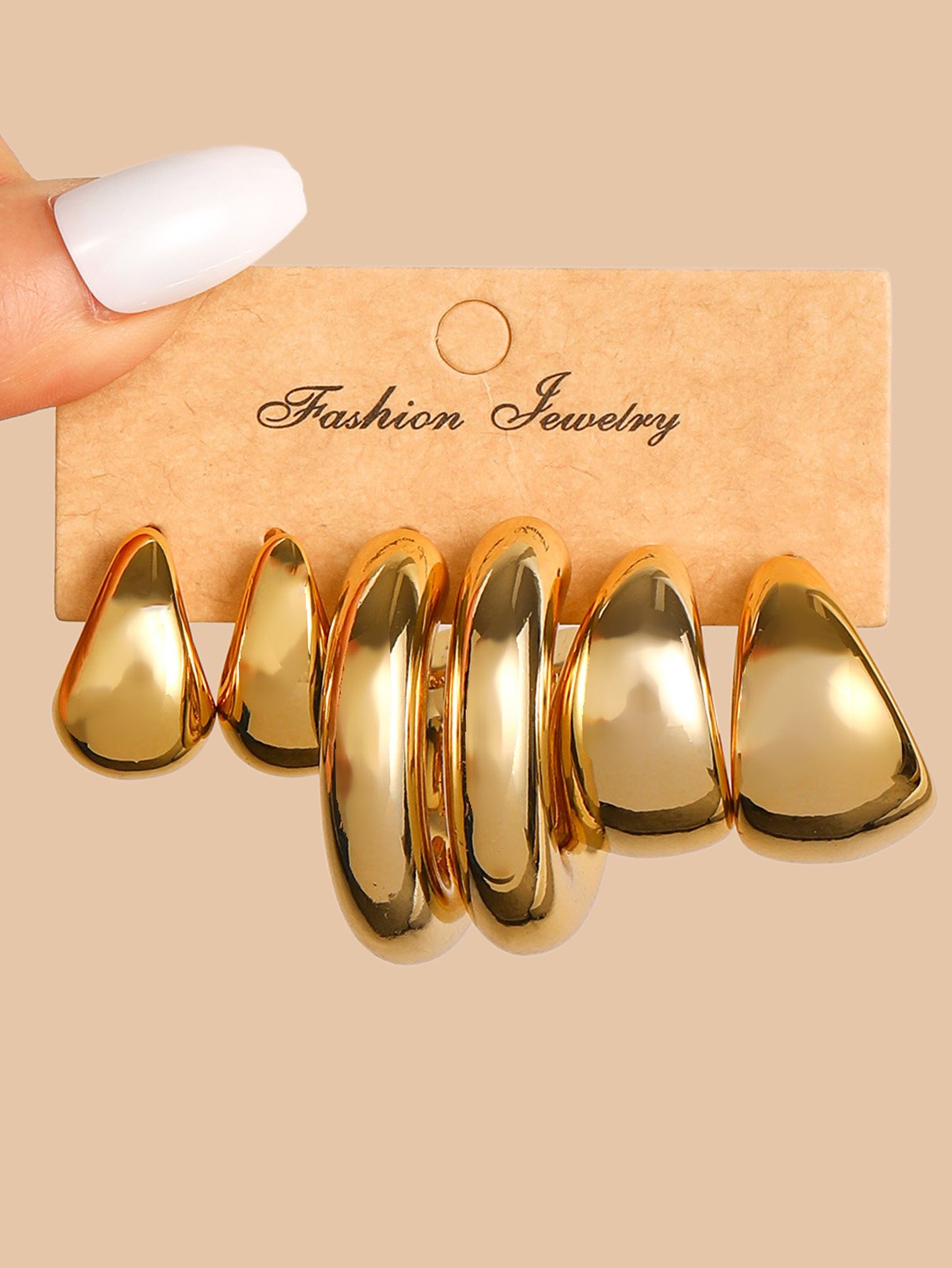 3 Pairs Gold Geometry Drop Earrings Set