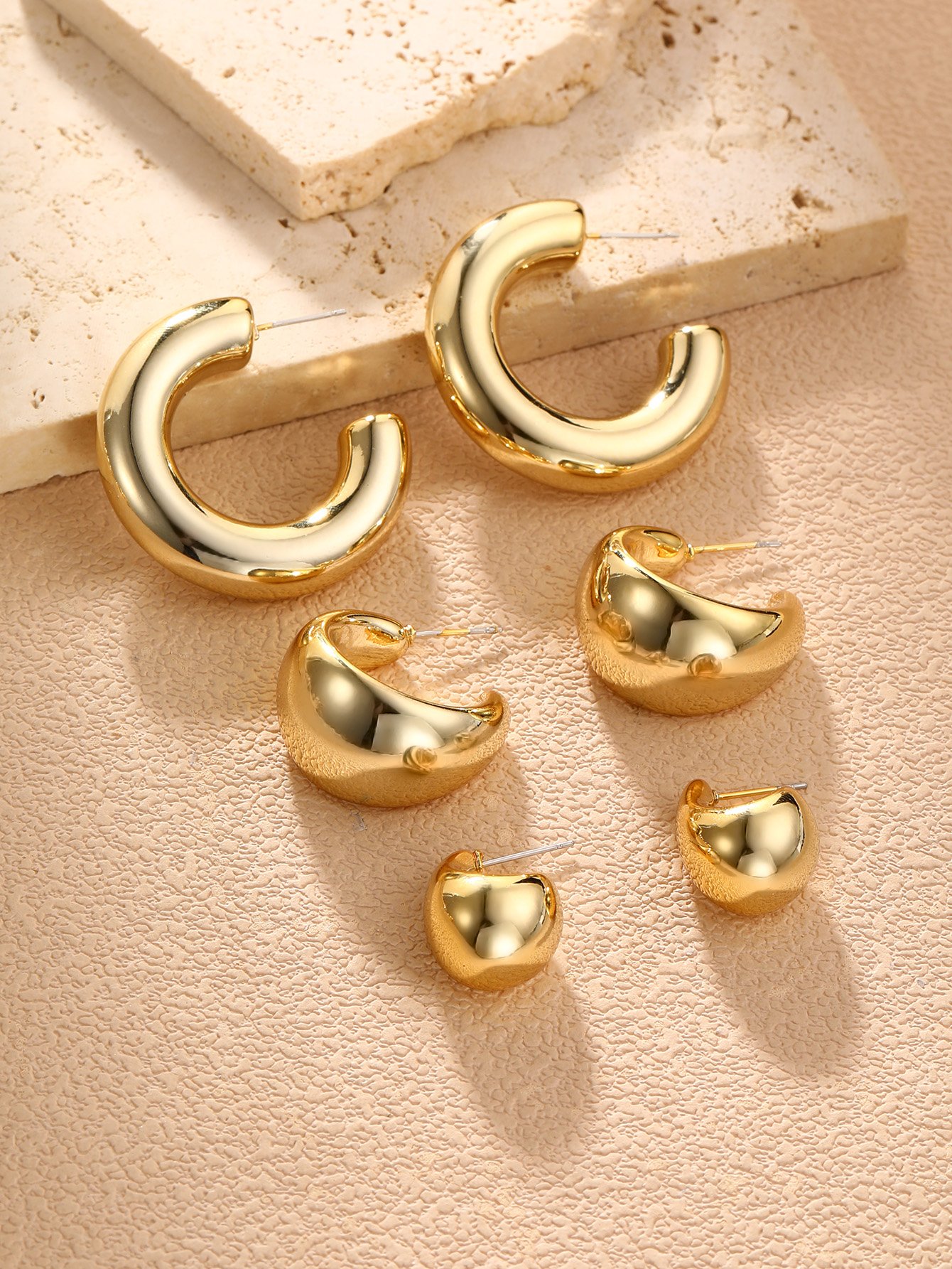 3 Pairs Gold Geometry Drop Earrings Set