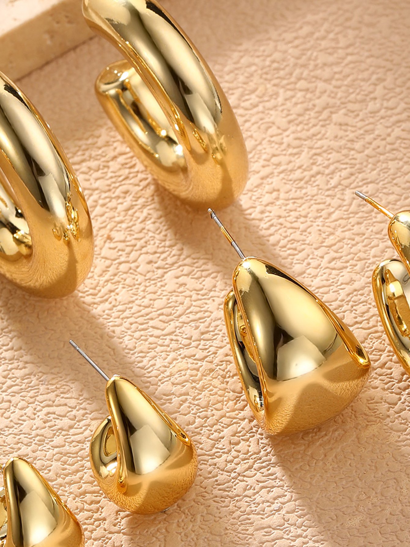 3 Pairs Gold Geometry Drop Earrings Set