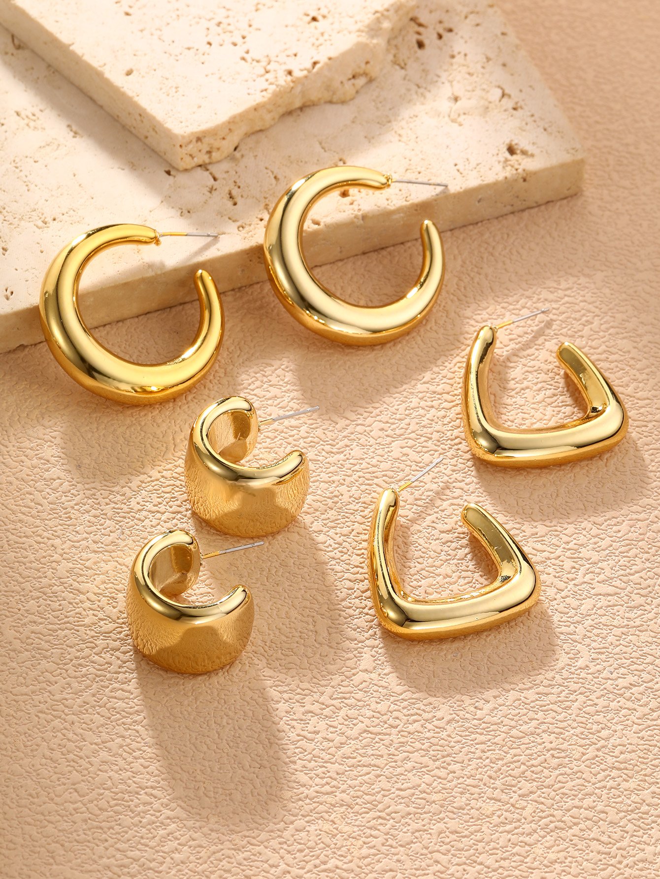 Gold Plated Geometric Earrings Set
