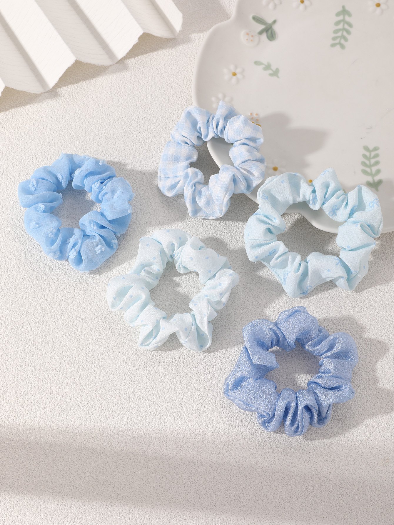 Blue Hair Scrunchie Set - 5 Pcs
