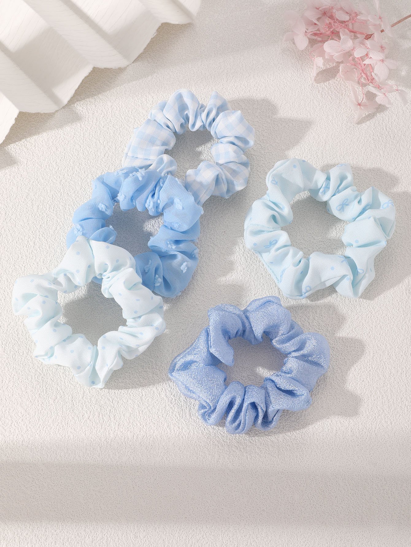 Blue Hair Scrunchie Set - 5 Pcs