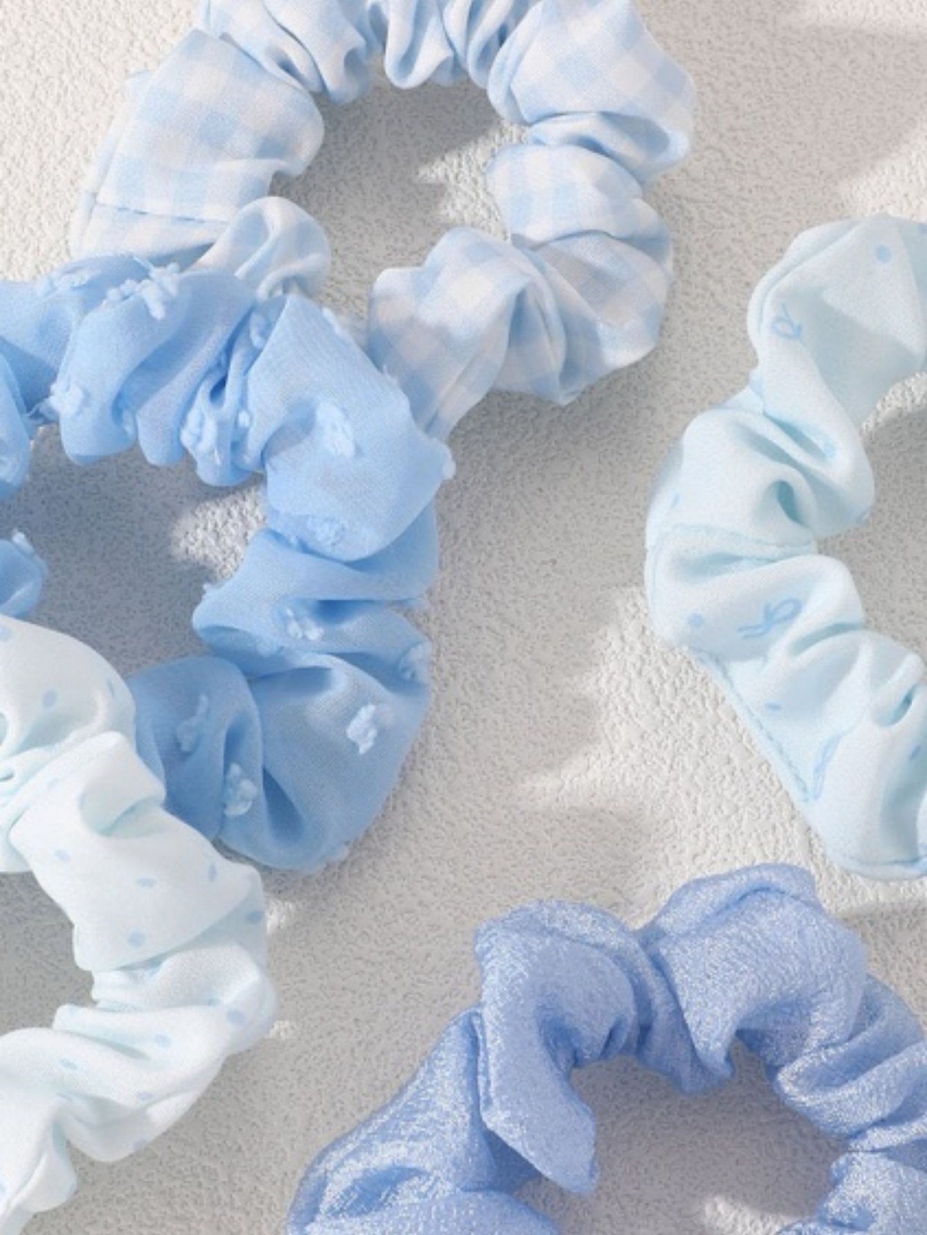 Blue Hair Scrunchie Set - 5 Pcs