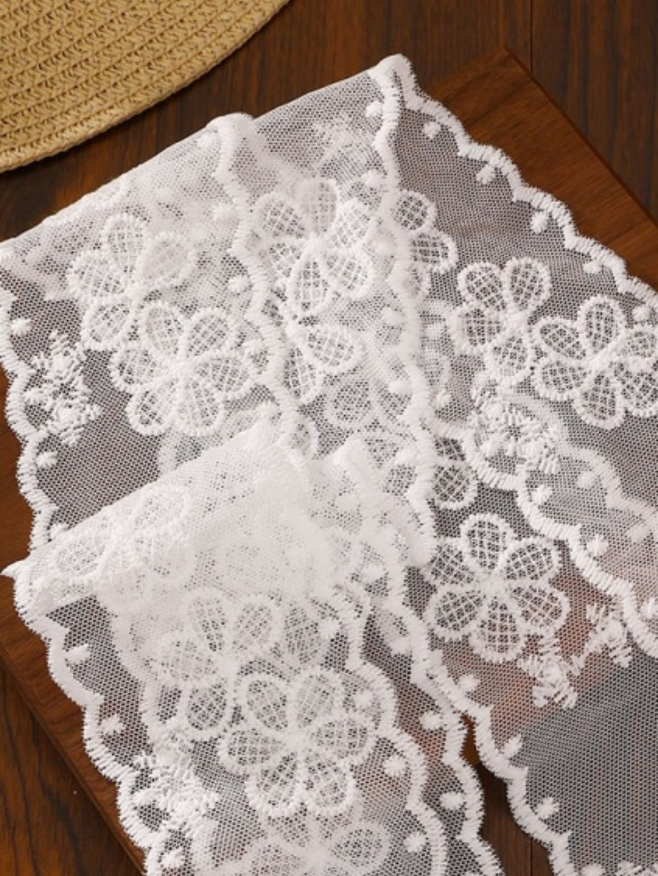 White Lace Hair Tie with Floral Design