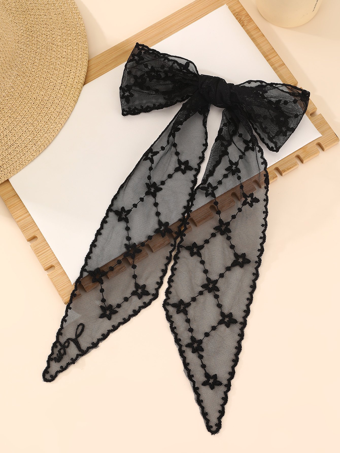 Black Lace Bow Hair Tie with Star Pattern