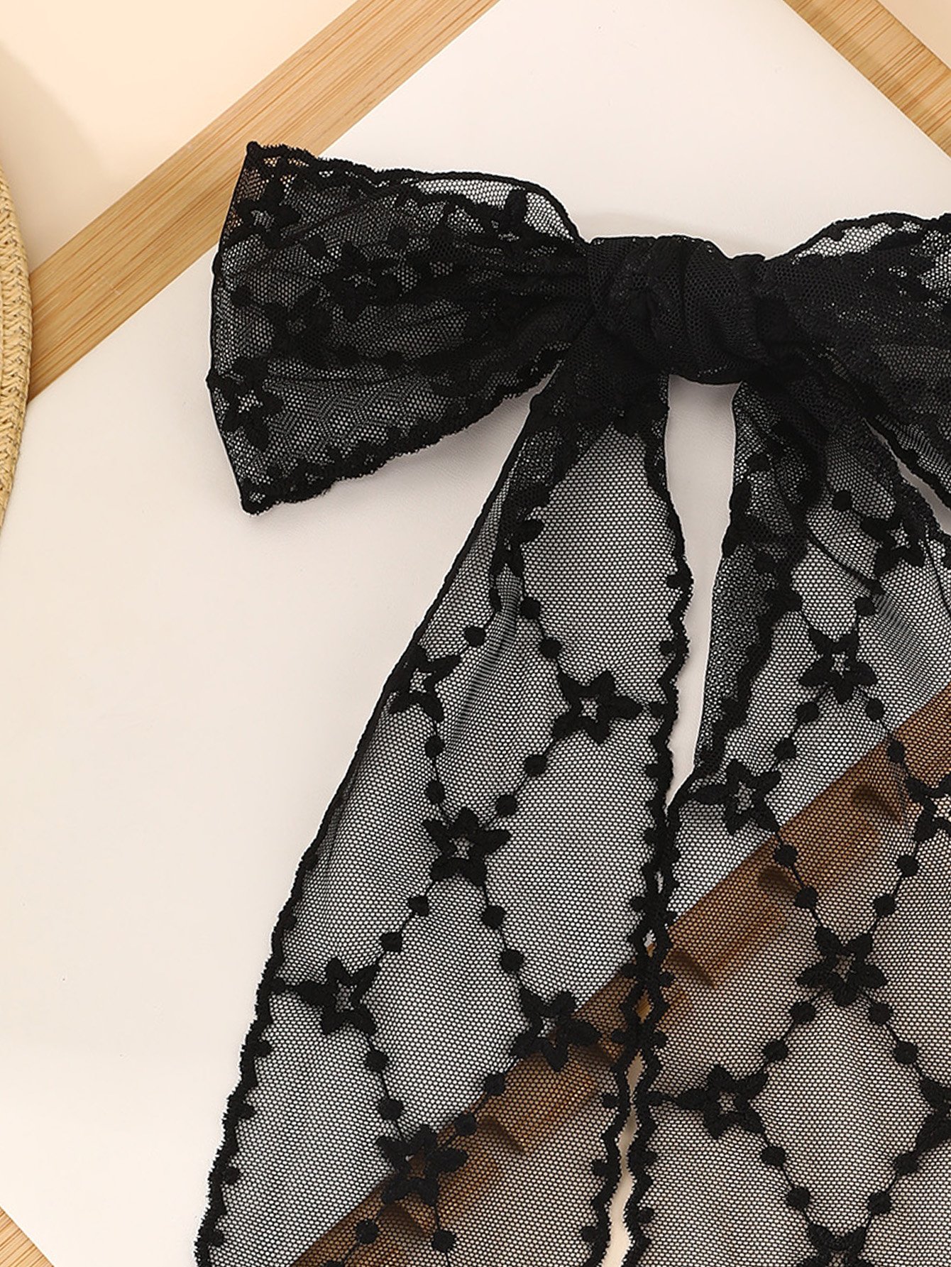 Black Lace Bow Hair Tie with Star Pattern