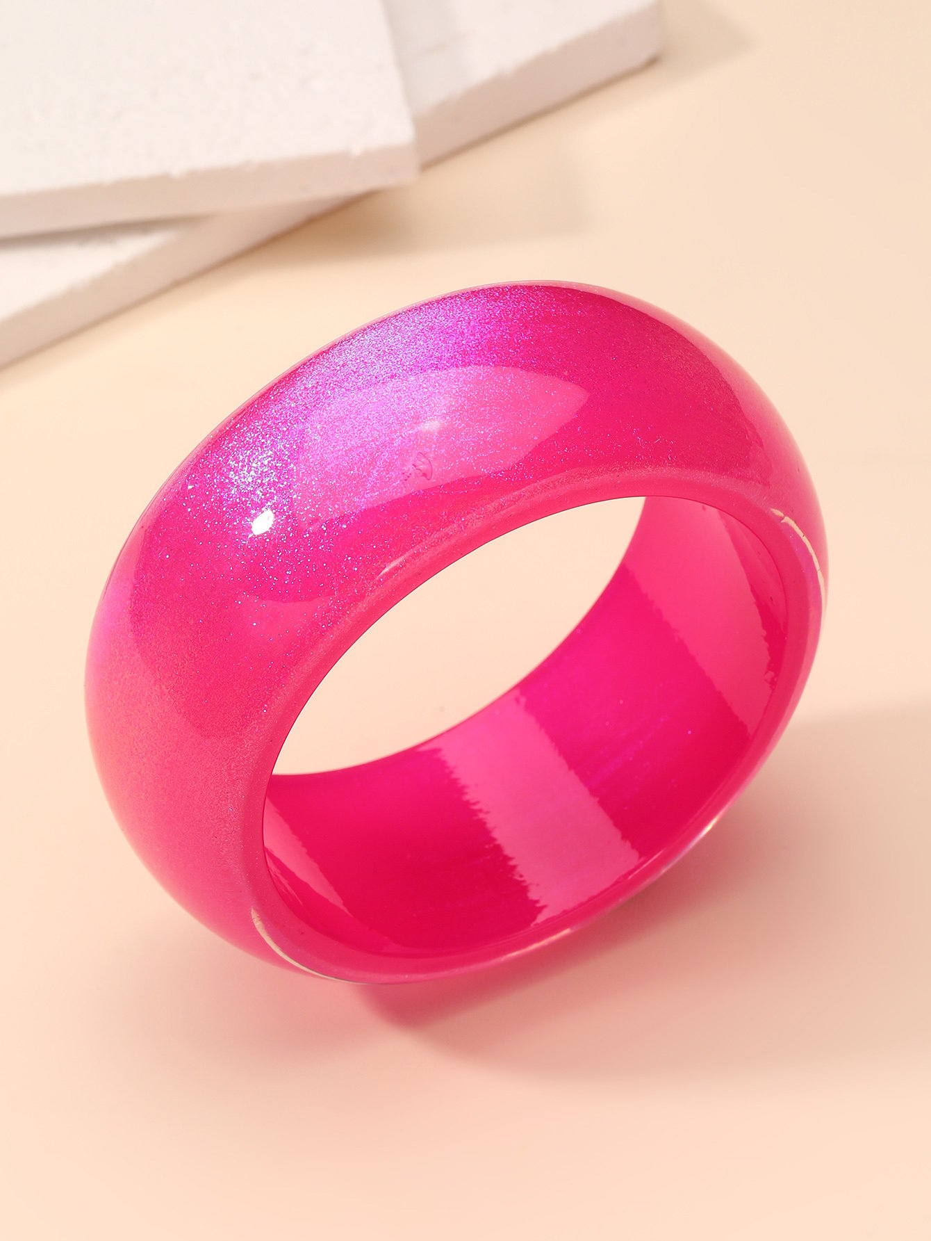 Dark Pink Glitter Resin Bangle Bracelet