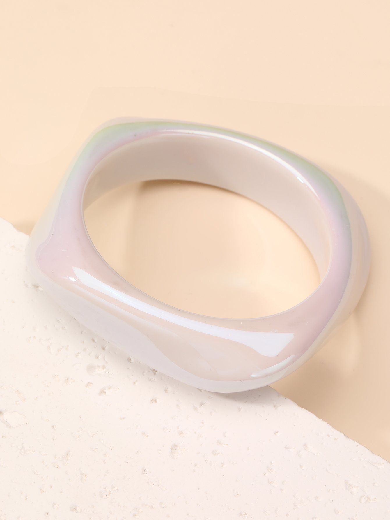 Iridescent White Geometric Bangle Bracelet
