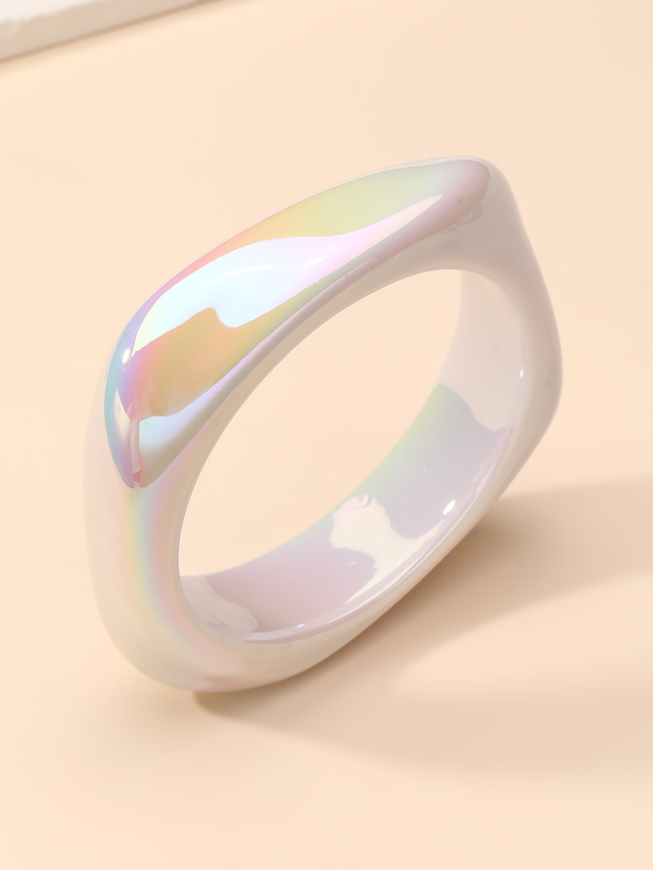Iridescent White Geometric Bangle Bracelet