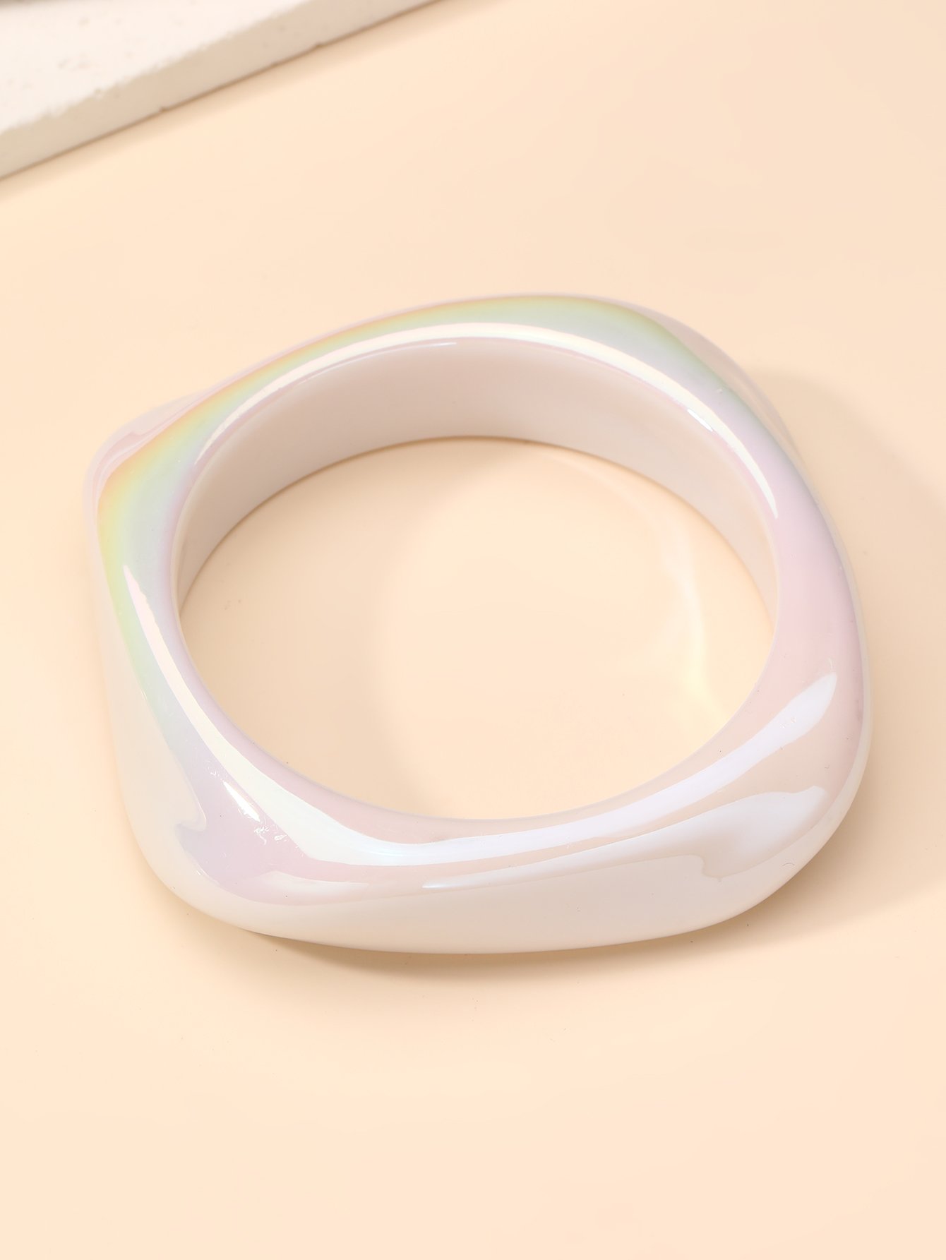Iridescent White Geometric Bangle Bracelet