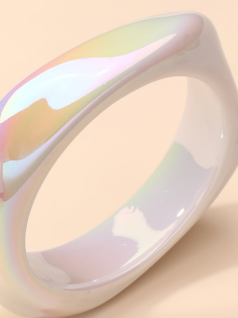 Iridescent White Geometric Bangle Bracelet