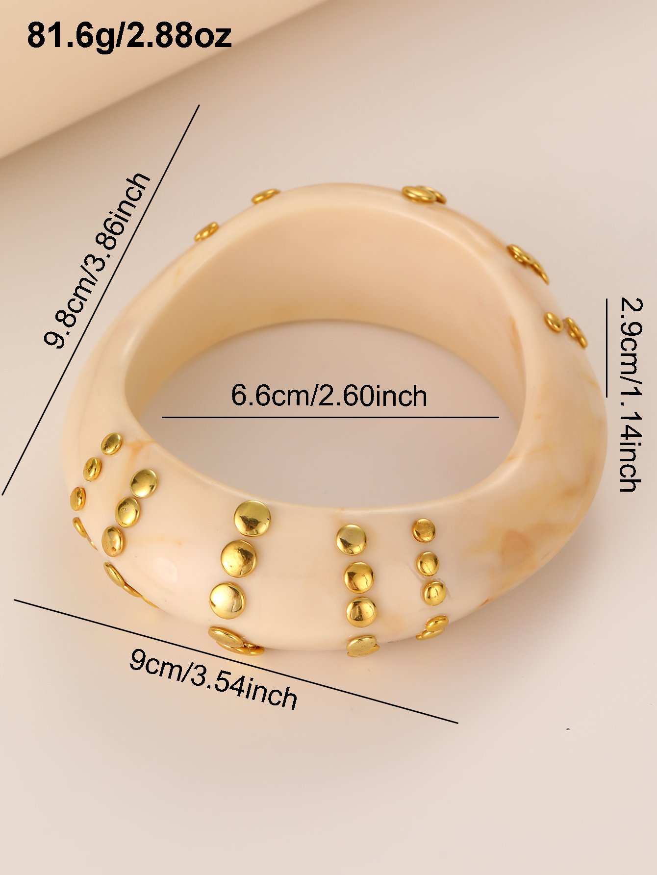 Beige Geometric Bangle with Gold Studs