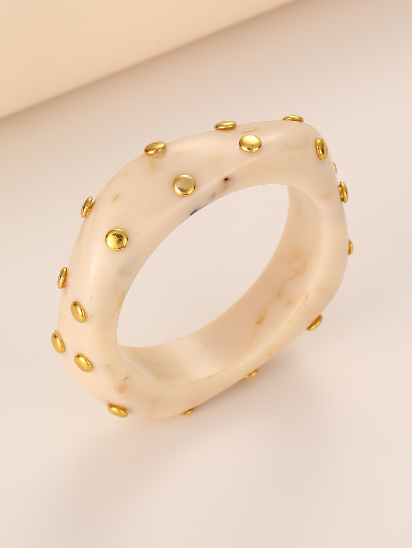 Beige Marbled Bangle with Gold Studs