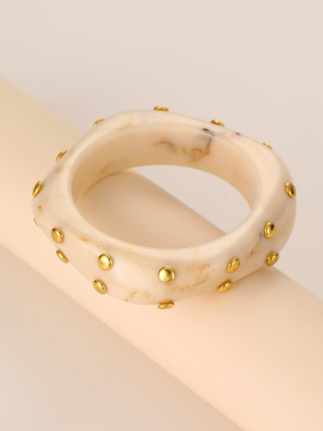 Beige Marbled Bangle with Gold Studs