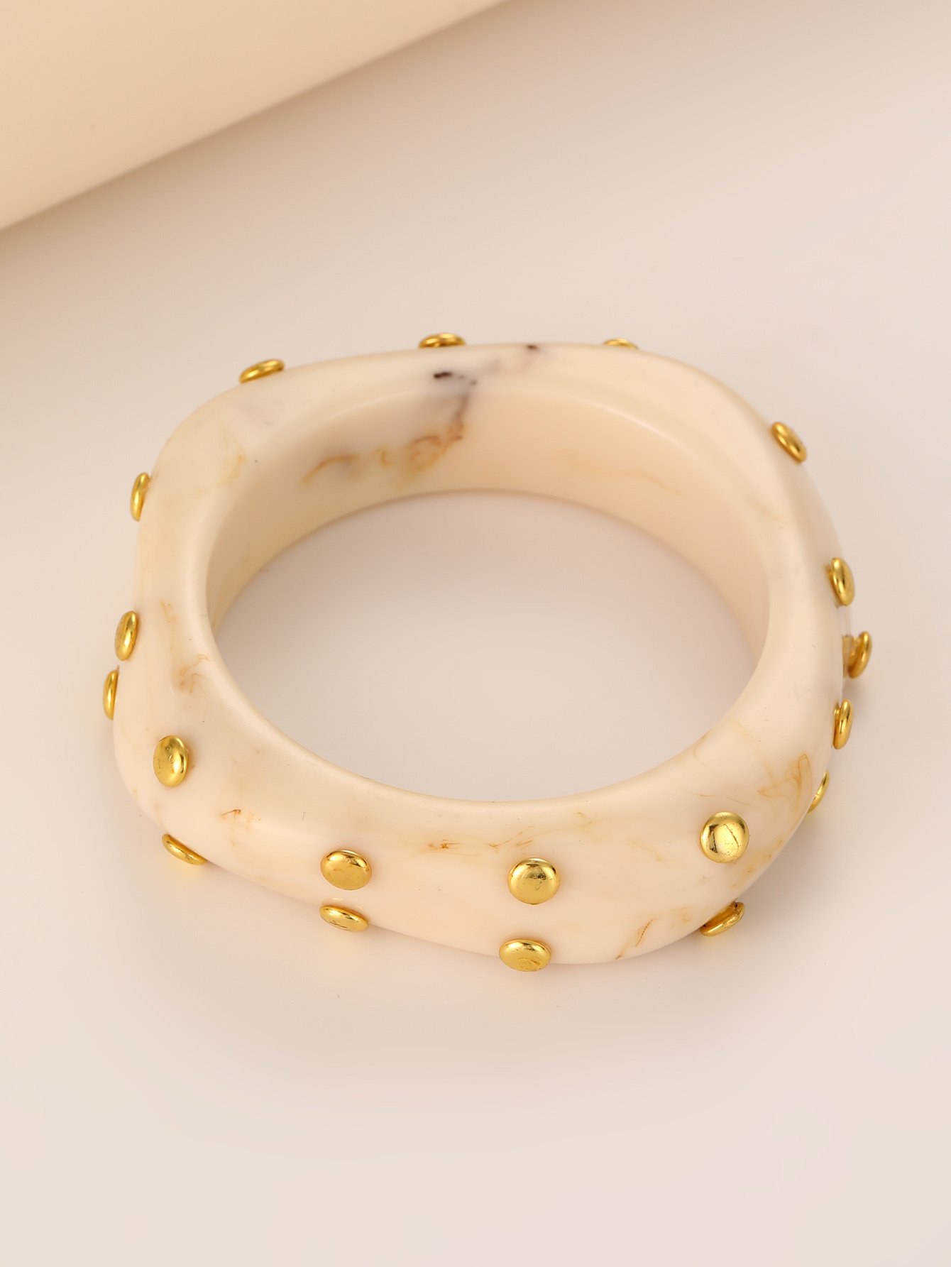 Beige Marbled Bangle with Gold Studs