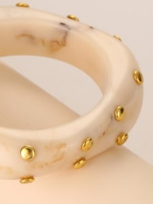 Beige Marbled Bangle with Gold Studs
