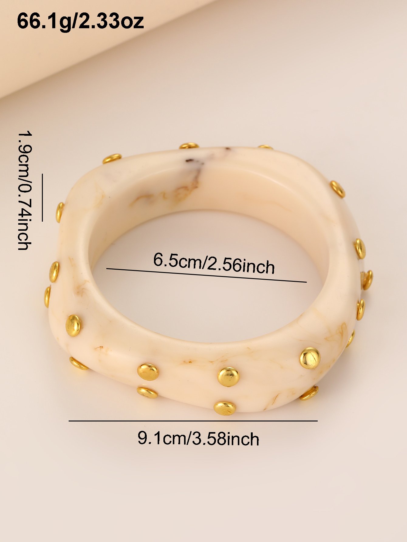 Beige Marbled Bangle with Gold Studs