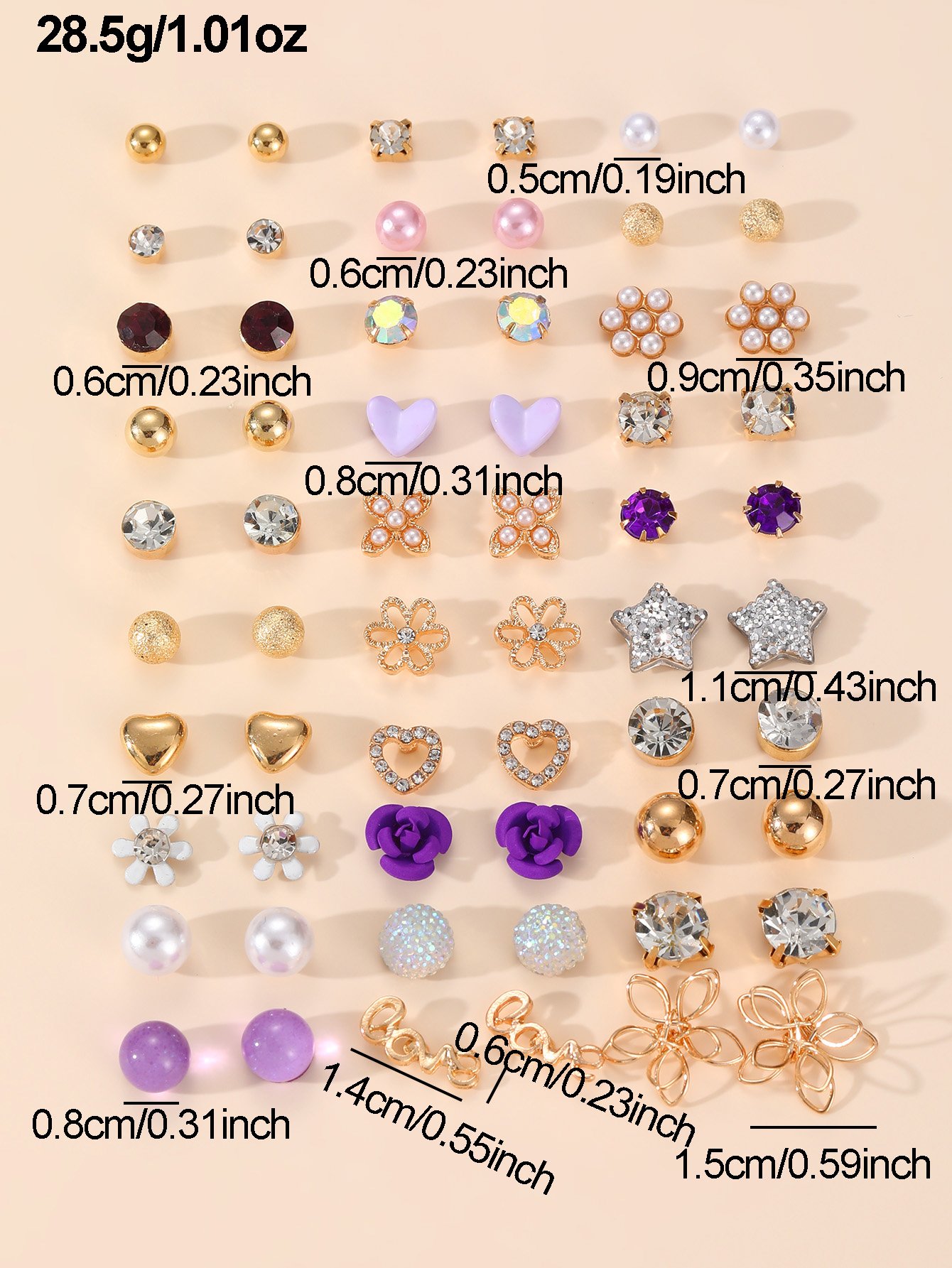 Multi-Color Assorted Stud Earrings Set