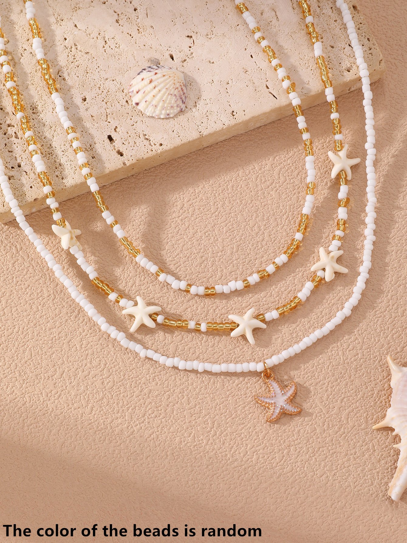 Starfish Beaded Layered Necklace Set