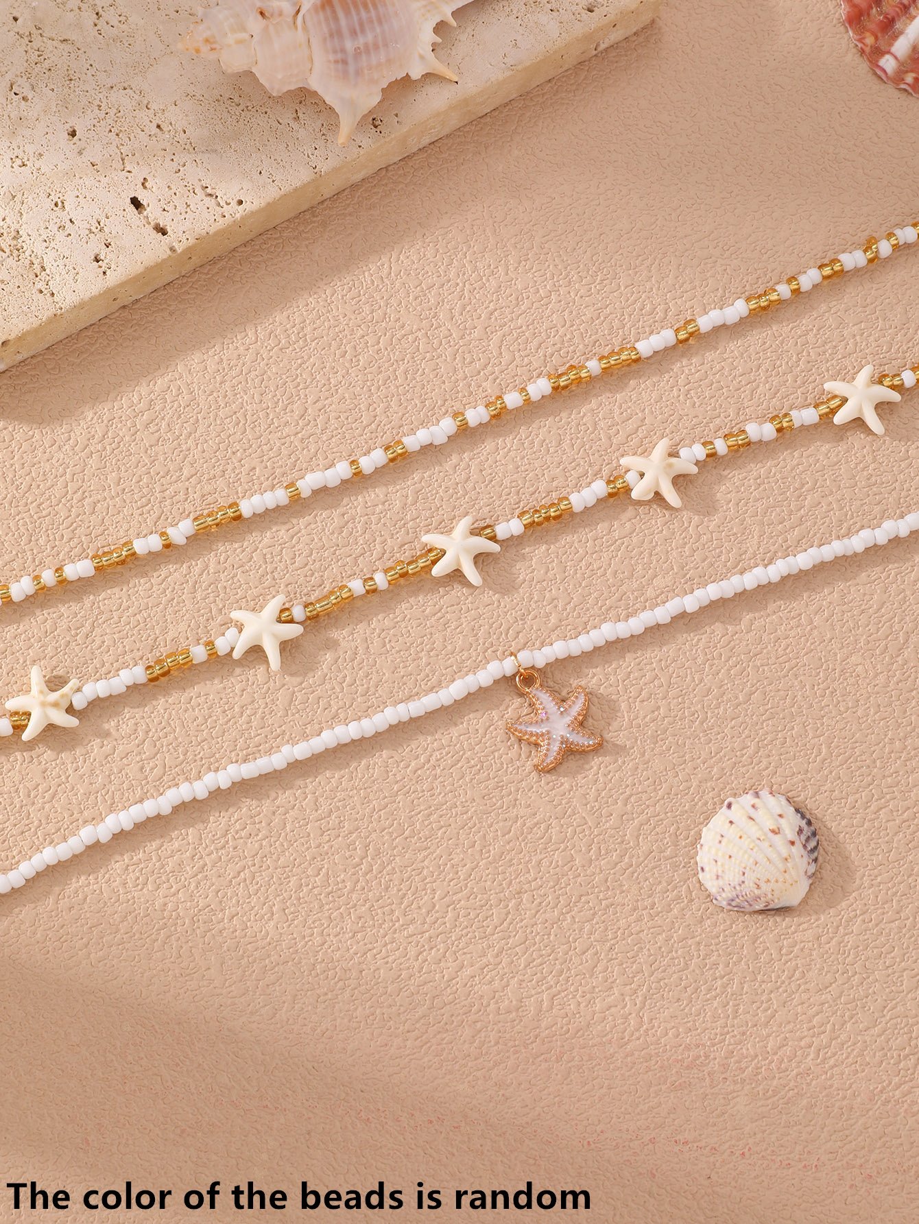 Starfish Beaded Layered Necklace Set