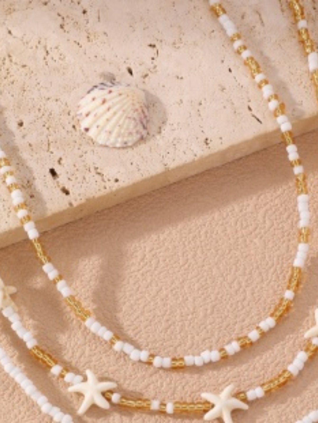 Starfish Beaded Layered Necklace Set
