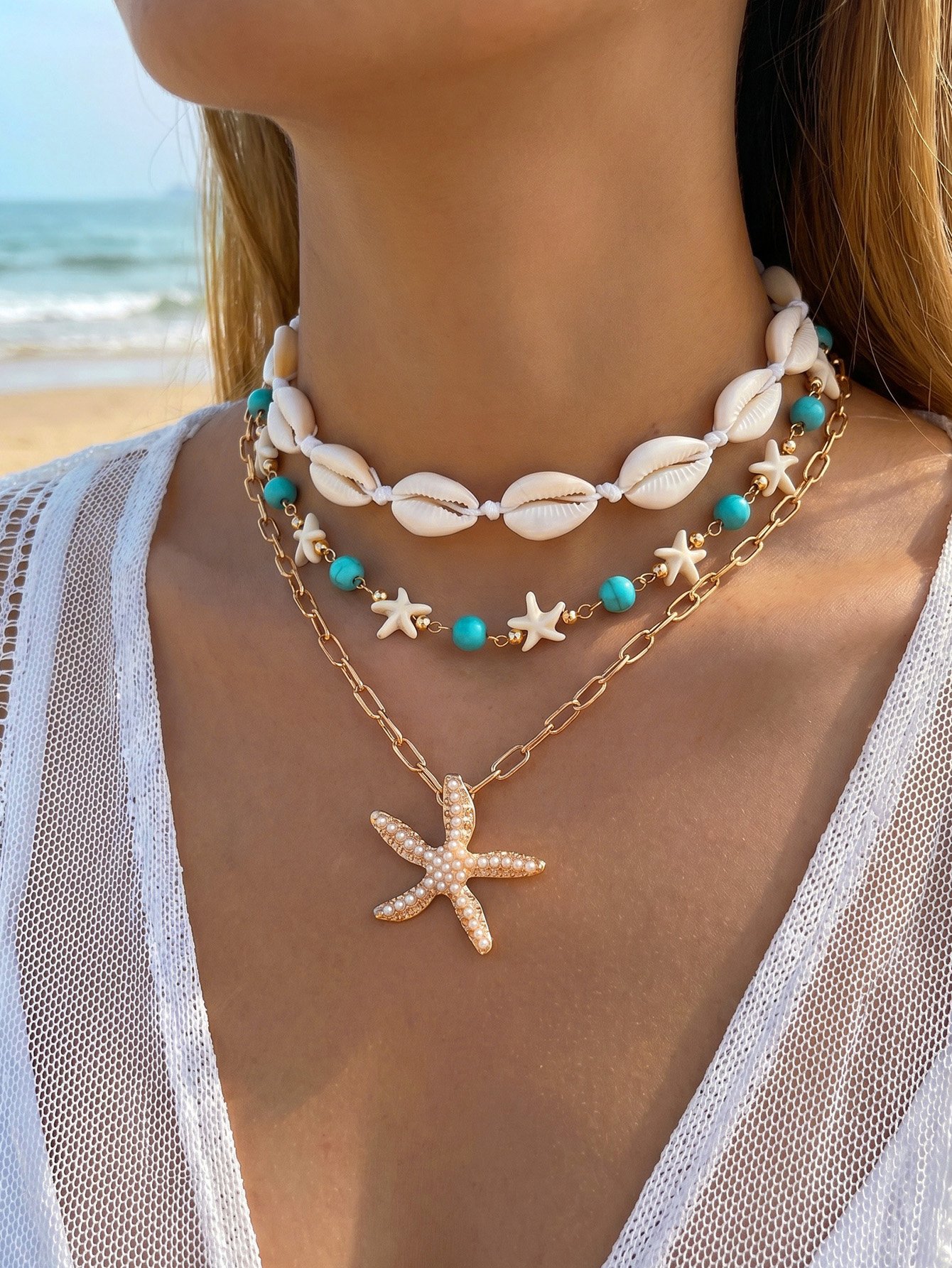 Multi-Color Beaded Starfish Choker Set
