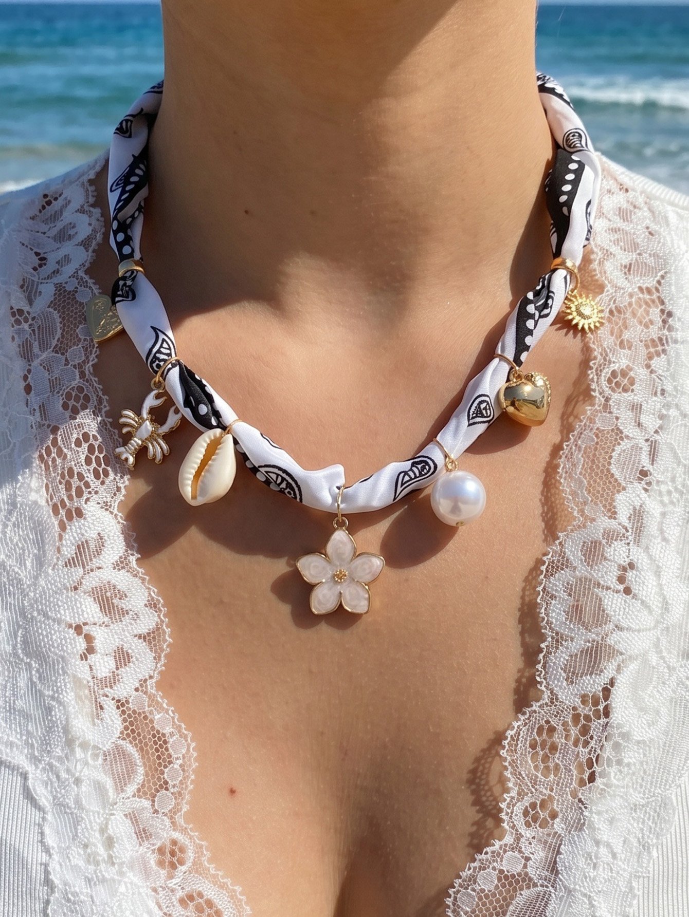 Multi-Charm Beach Scarf Necklace
