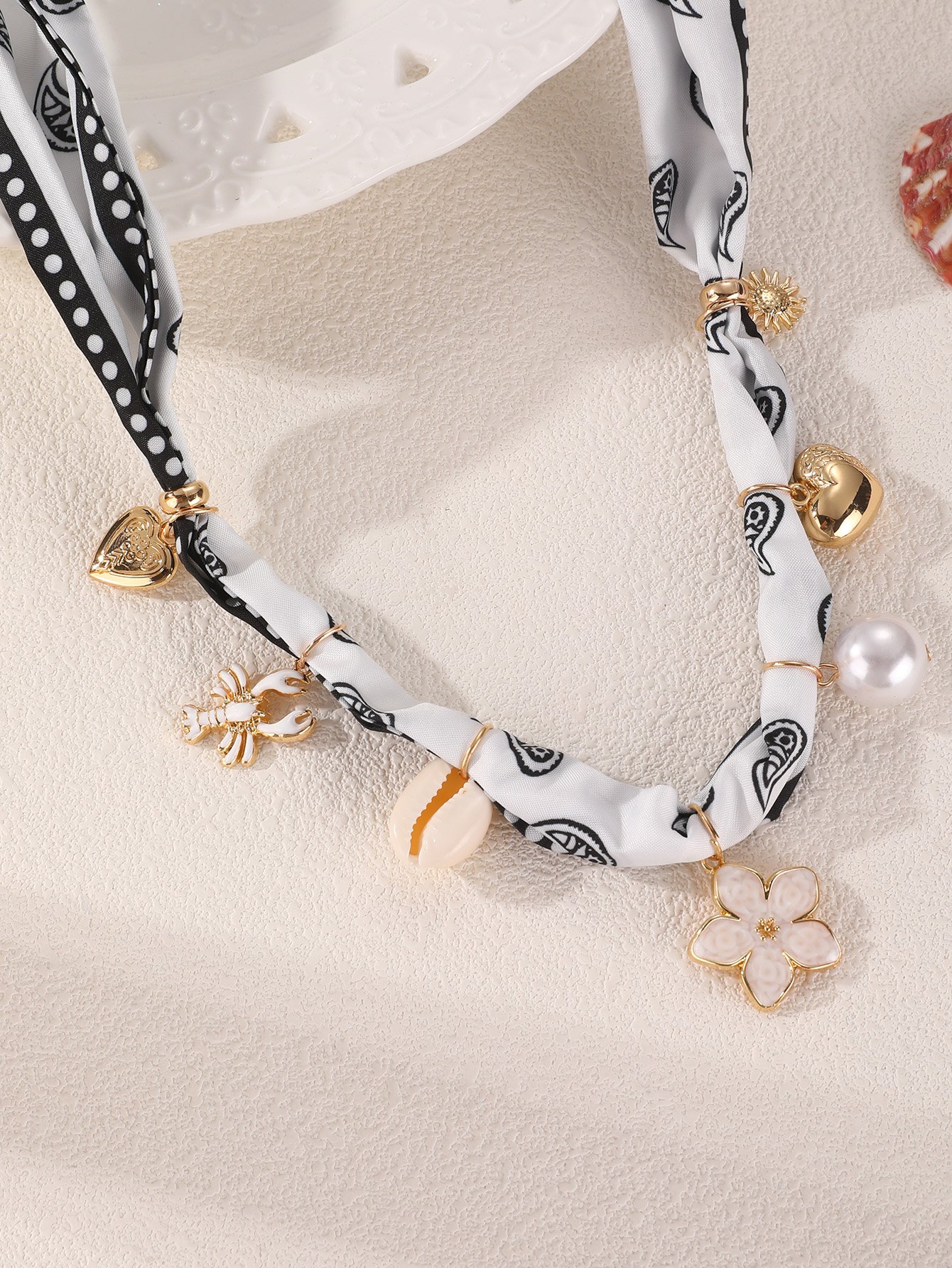 Multi-Charm Beach Scarf Necklace