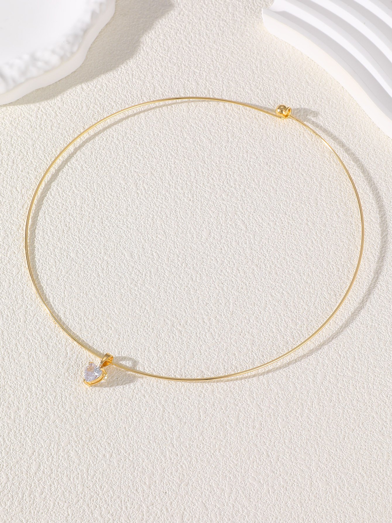 Gold-Plated Heart Zircon Choker Necklace