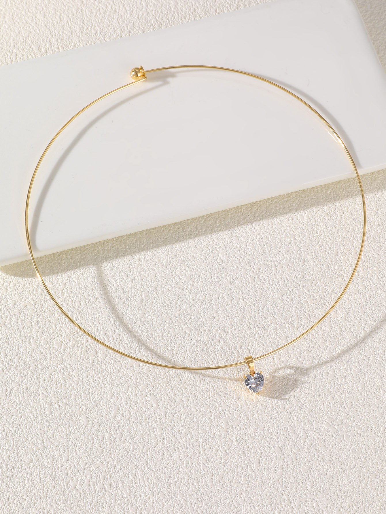Gold-Plated Heart Zircon Choker Necklace