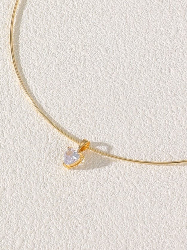 Gold-Plated Heart Zircon Choker Necklace