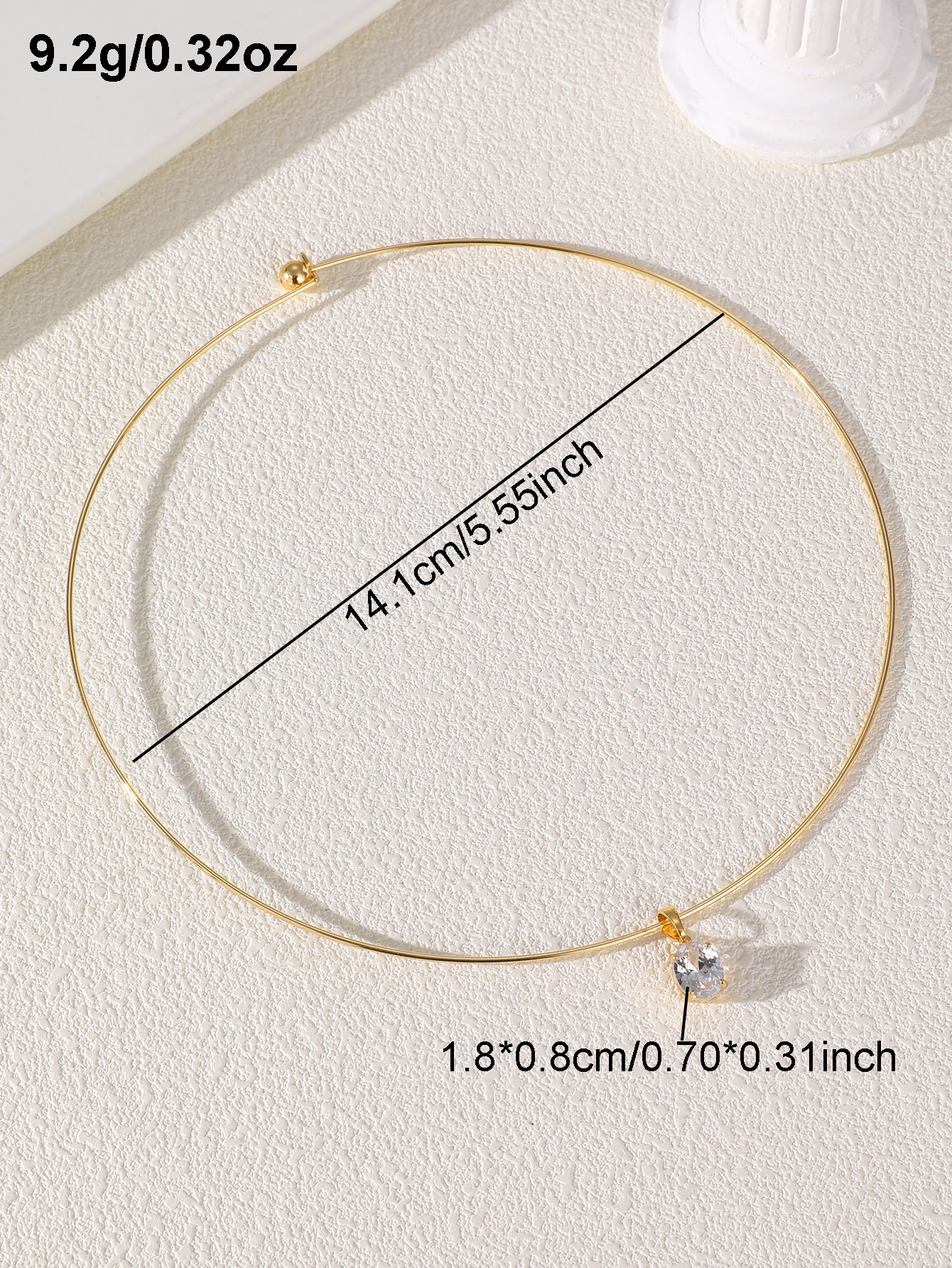 Gold Plated Minimalist Choker Necklace with Cubic Zirconia Pendant
