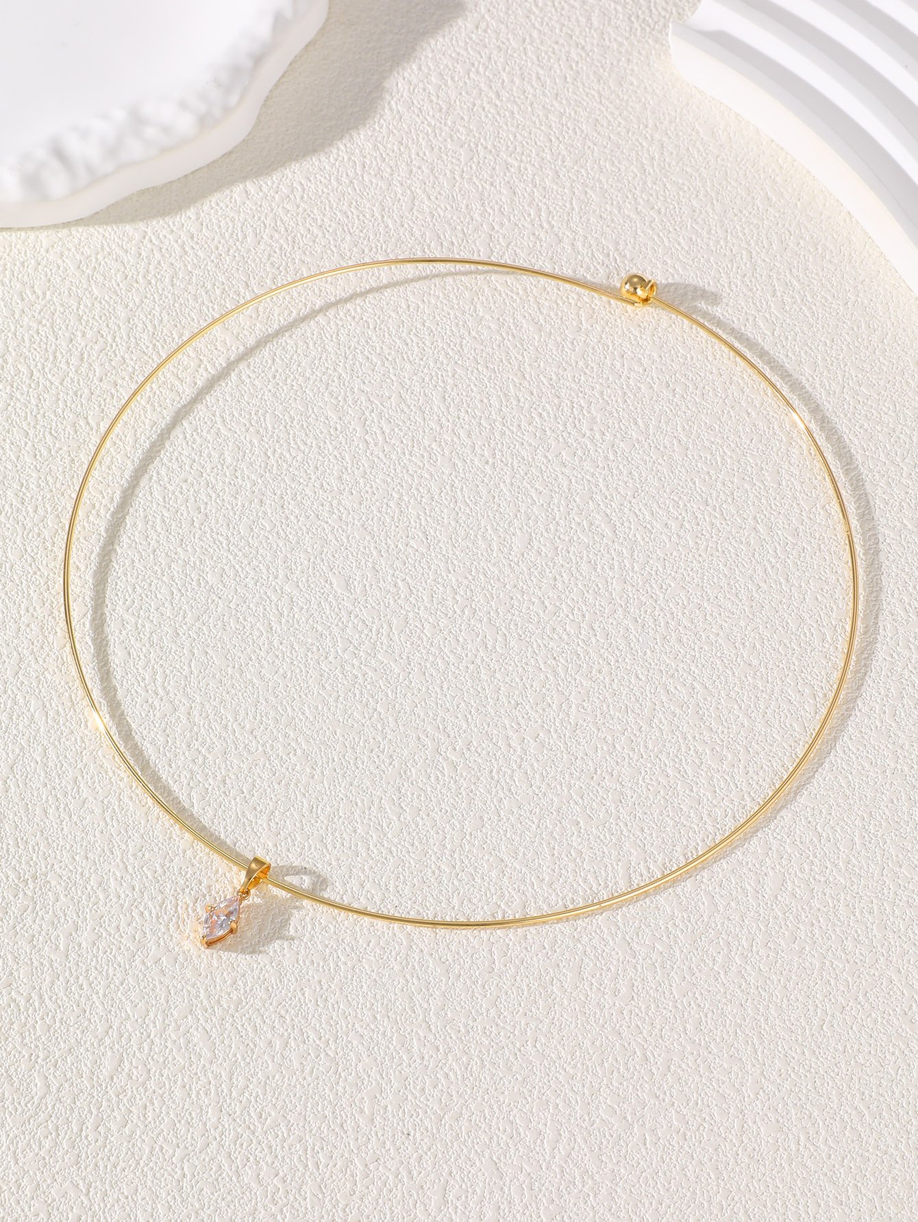 Gold Choker Necklace with Marquise Crystal Charm