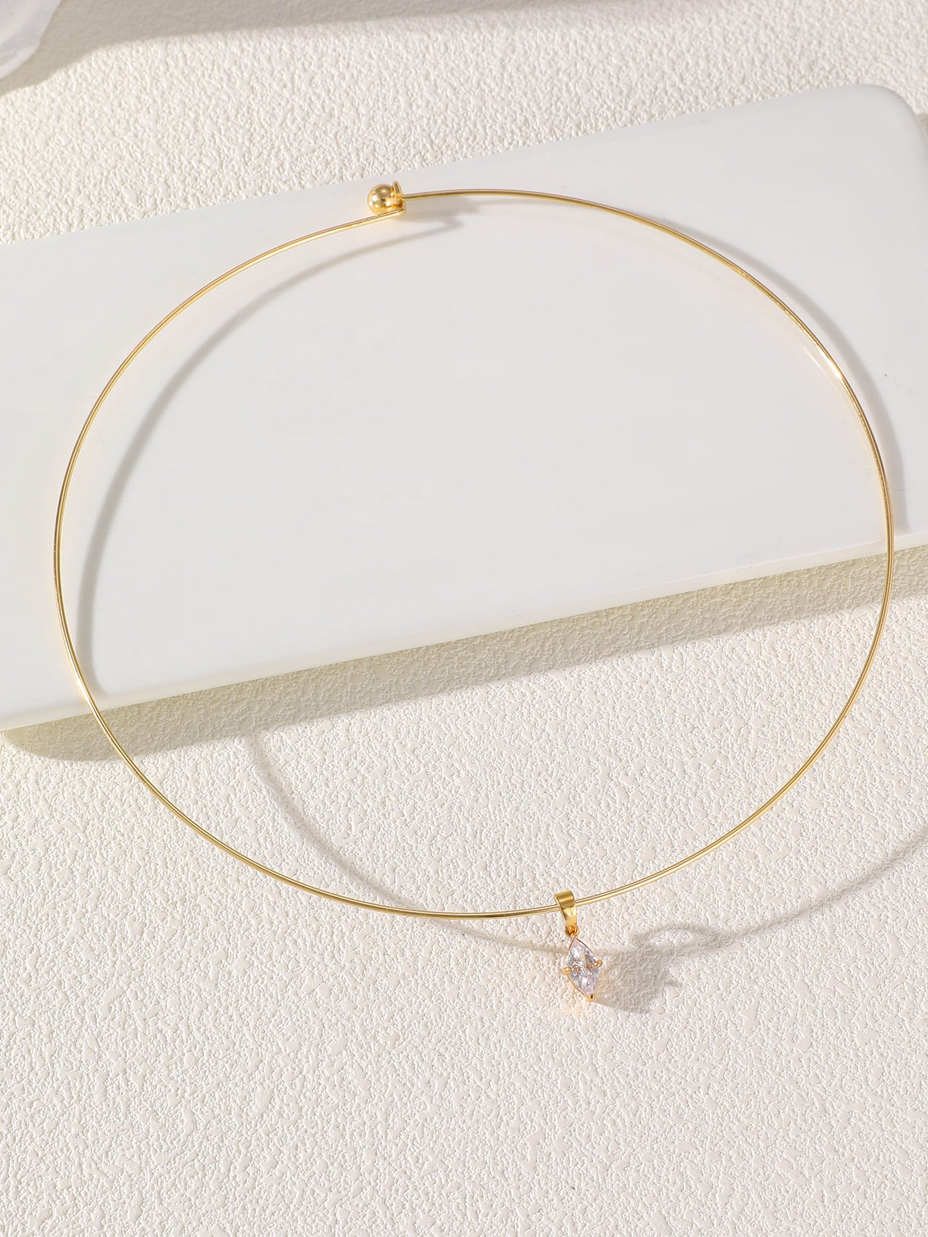 Gold Choker Necklace with Marquise Crystal Charm