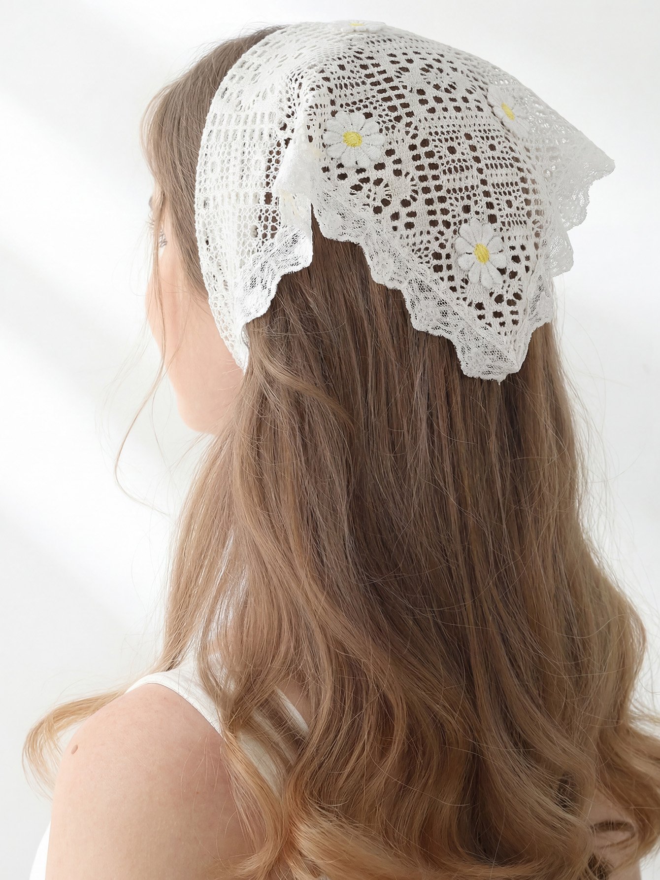 White Crochet Daisy Headband