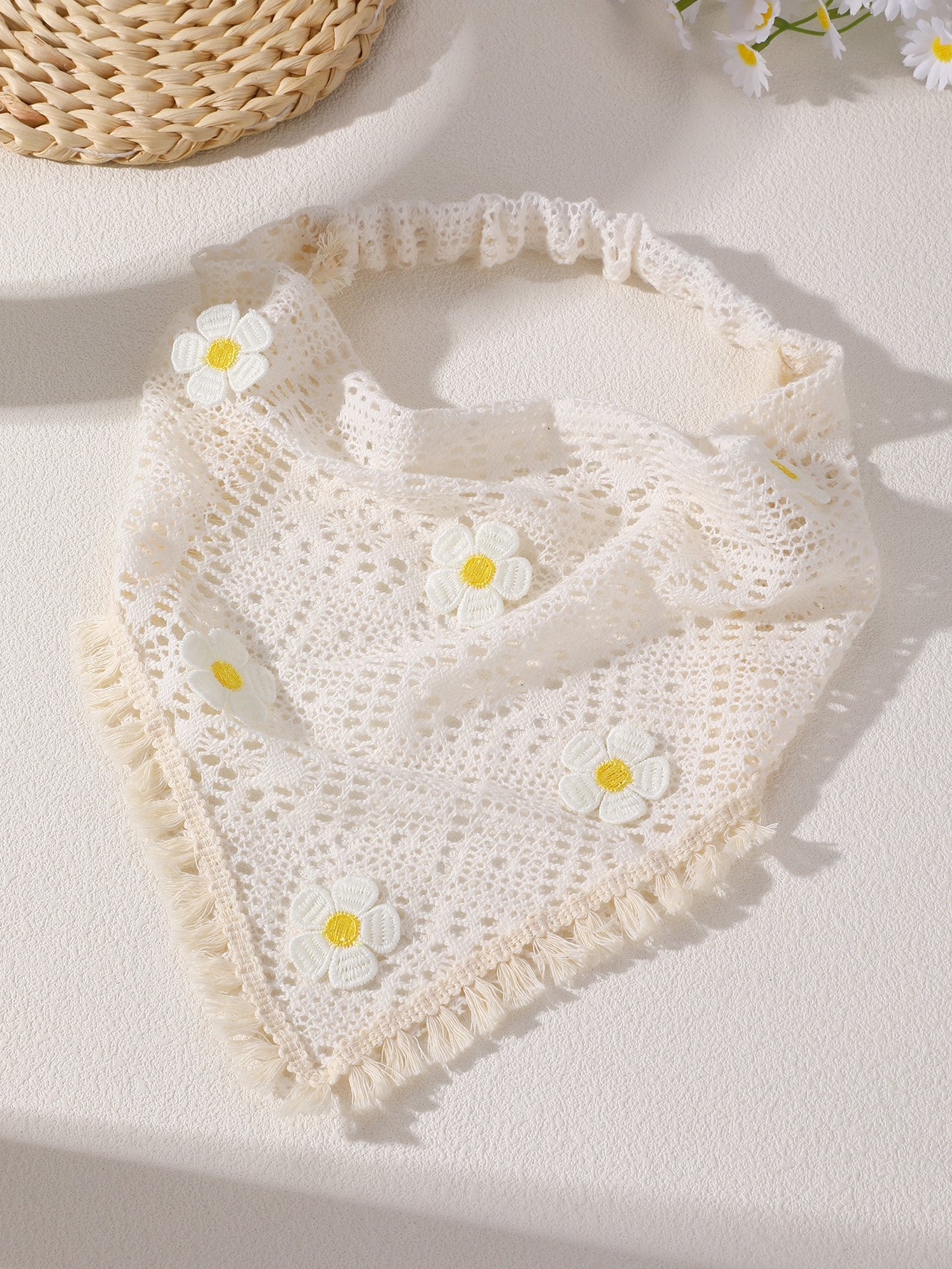 White Crochet Daisy Headband