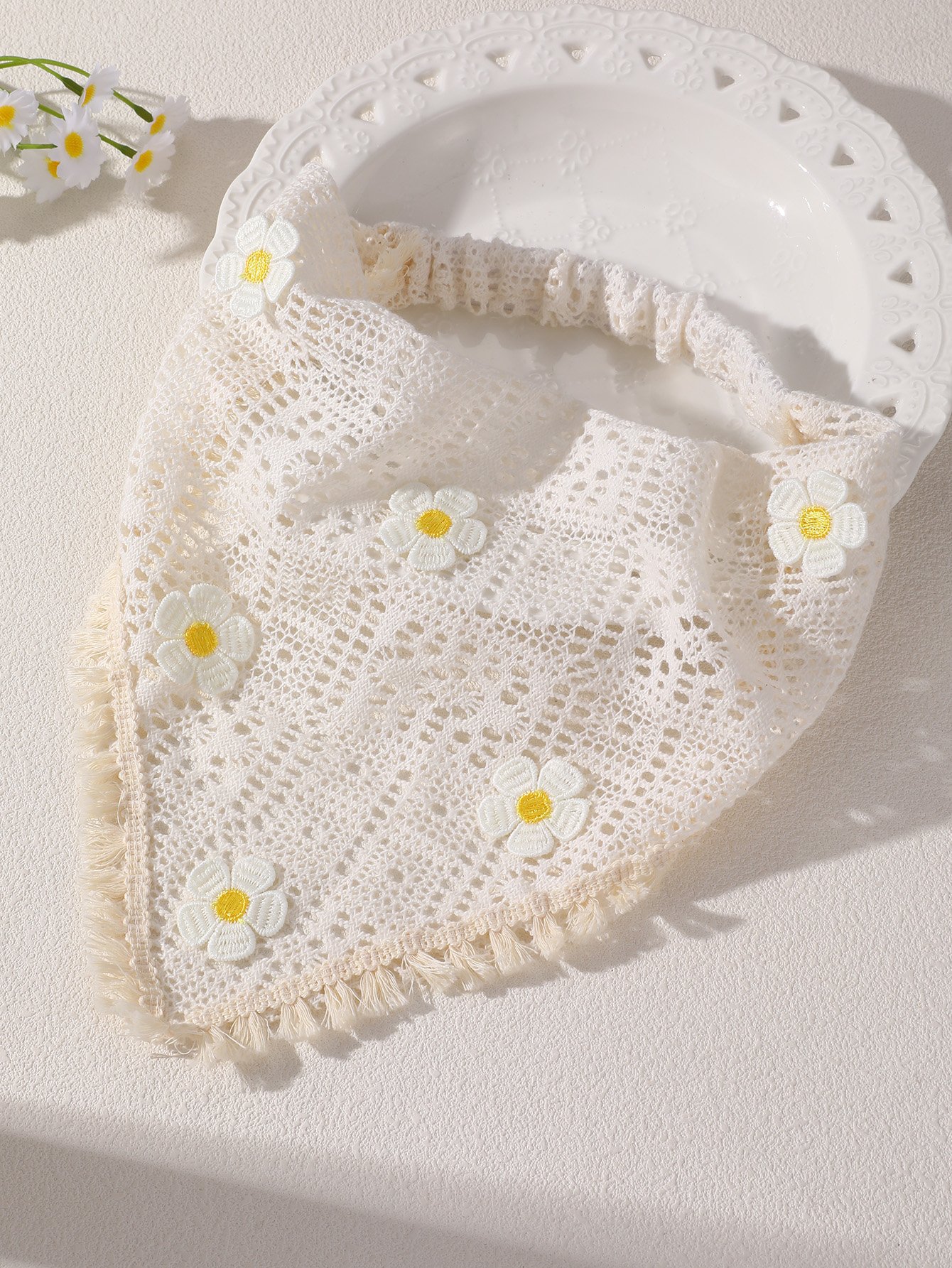 White Crochet Daisy Headband