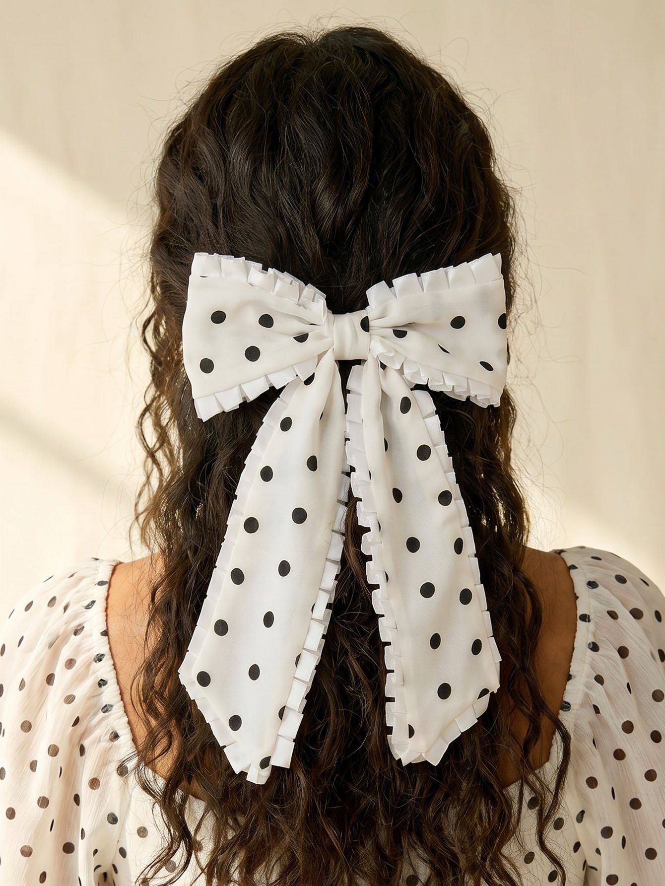White Polka Dot Bow Hair Clip