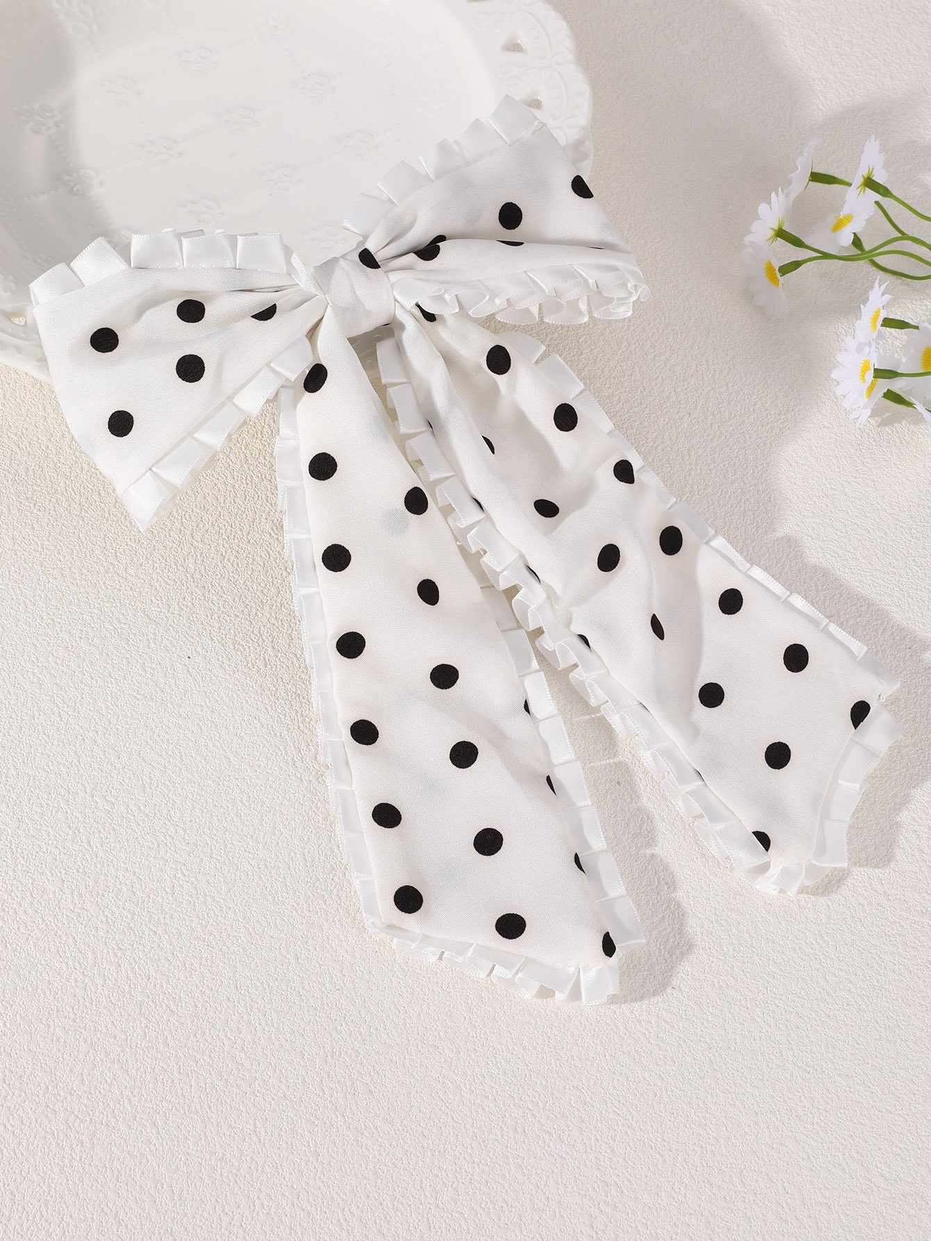 White Polka Dot Bow Hair Clip