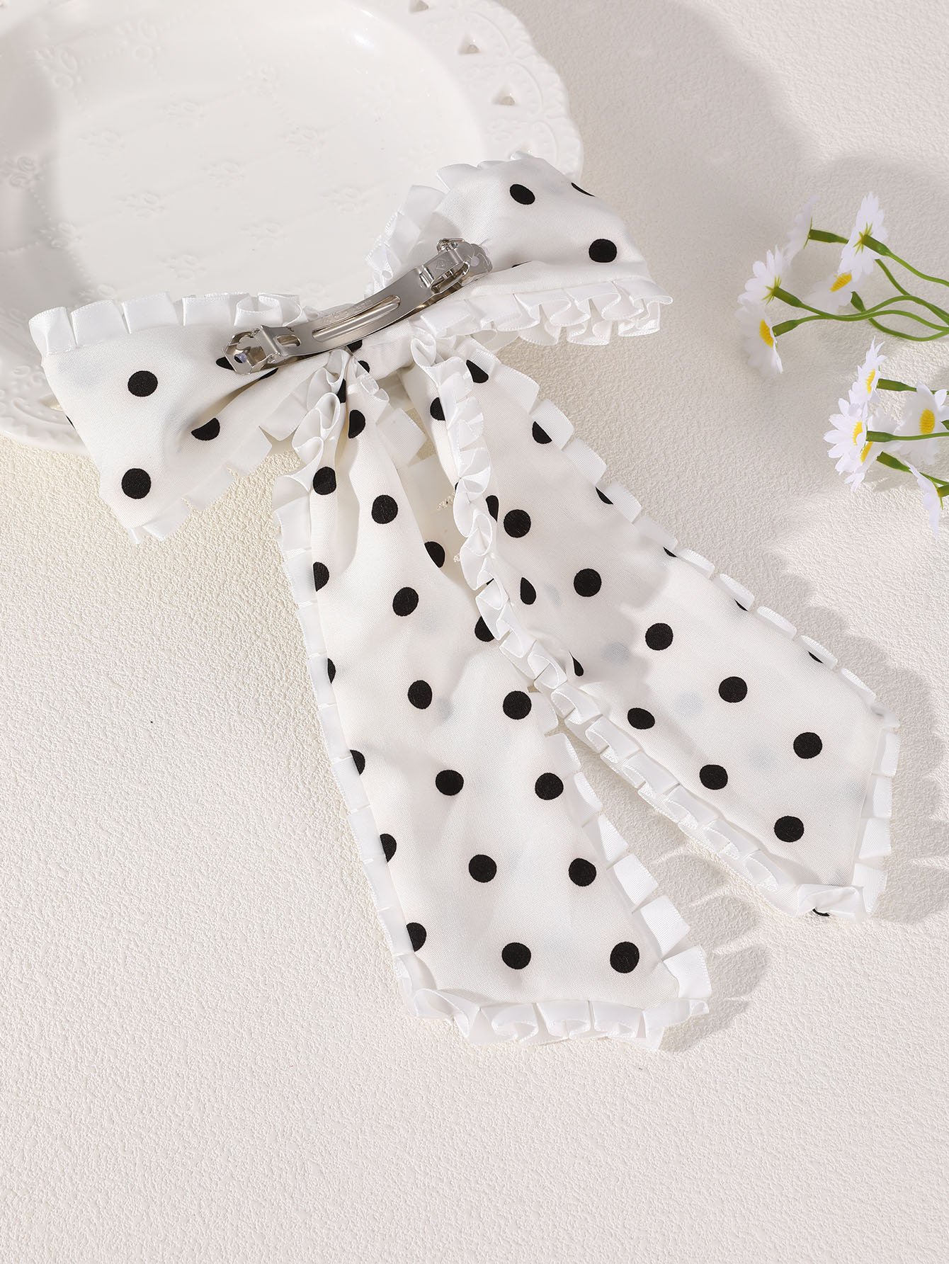White Polka Dot Bow Hair Clip