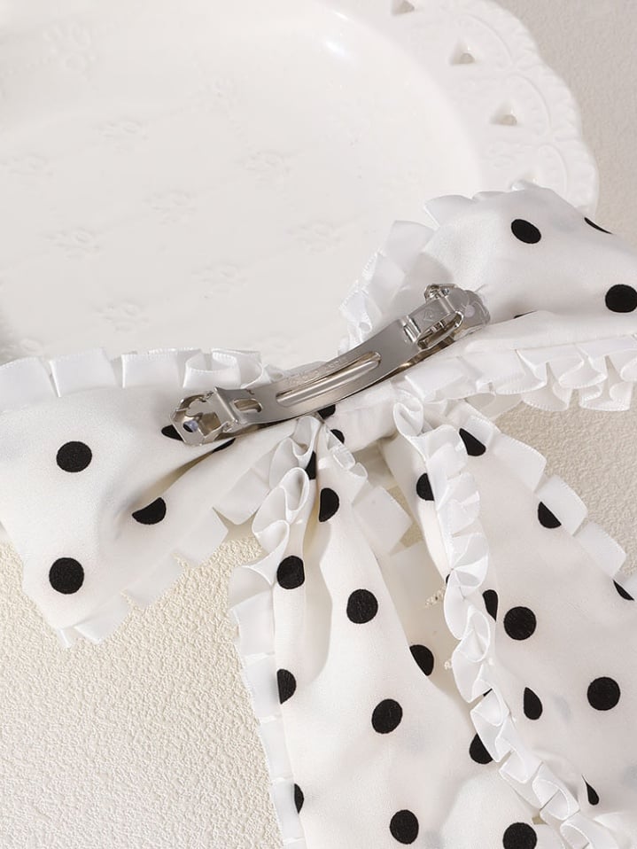 White Polka Dot Bow Hair Clip