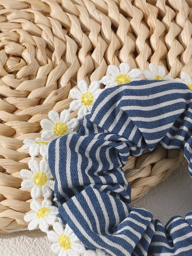 Daisy Trim Striped Scrunchie Hair Tie