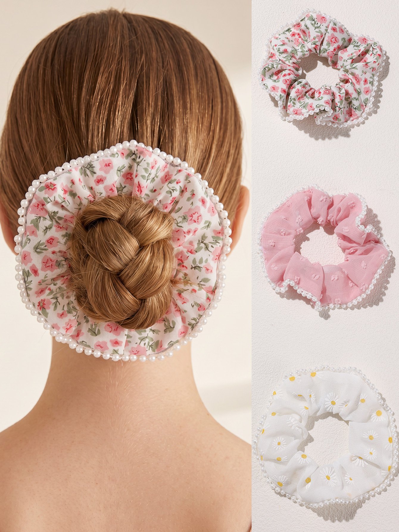 Multi-Pattern Pearl Trim Hair Tie